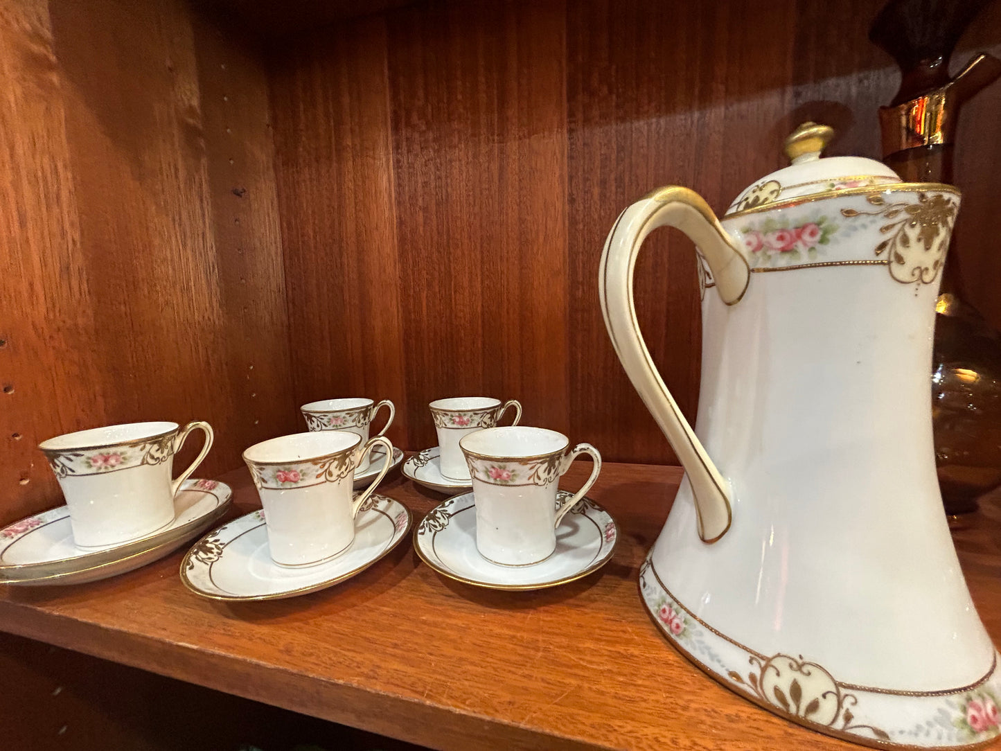 Circa 1911- Antique Nippon Hot Chocolate Pot- 5 Cups and 6 Saucers