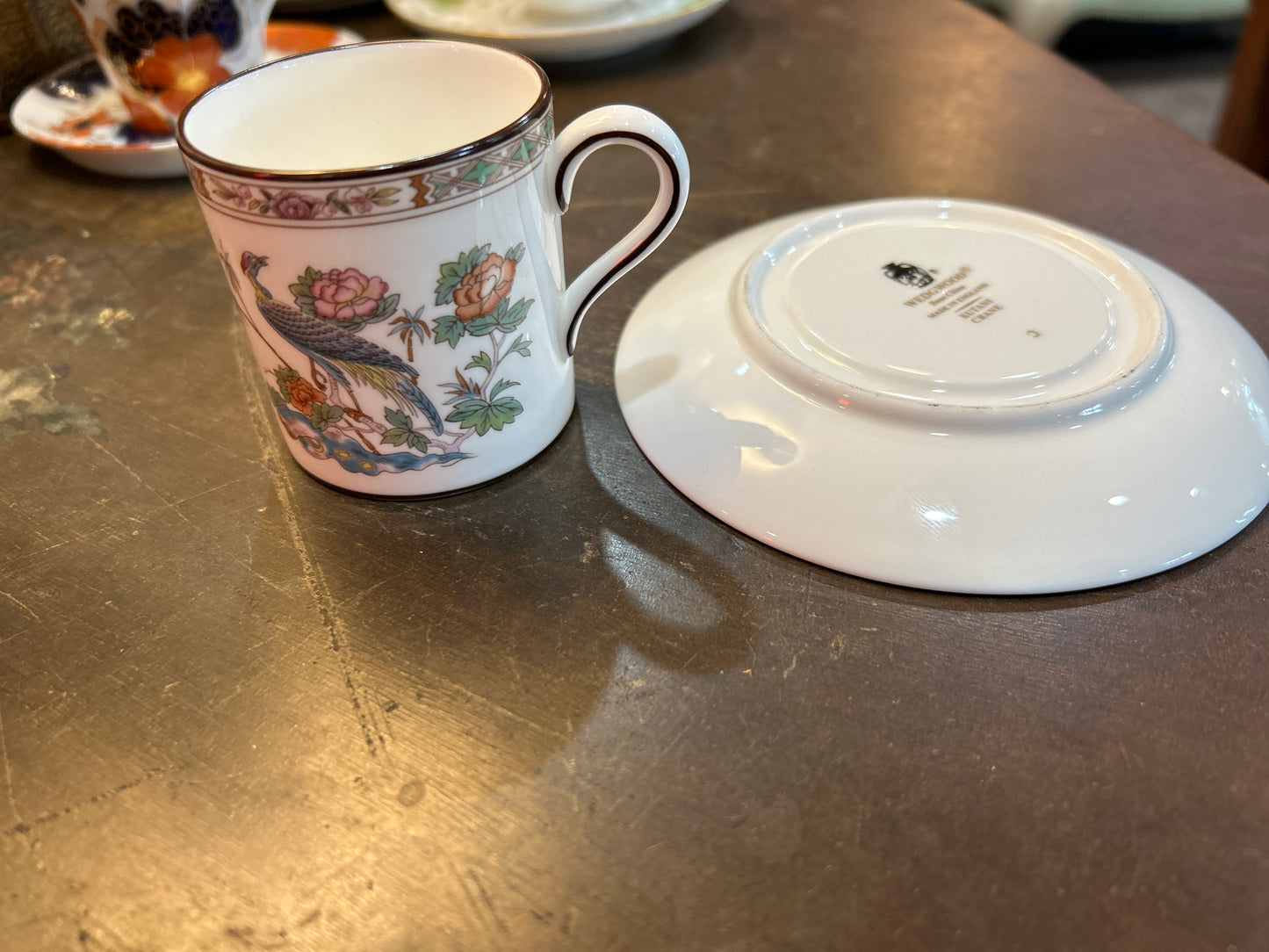 Wedgewood Kutani Crane Demitasse Teacup and Saucer Set