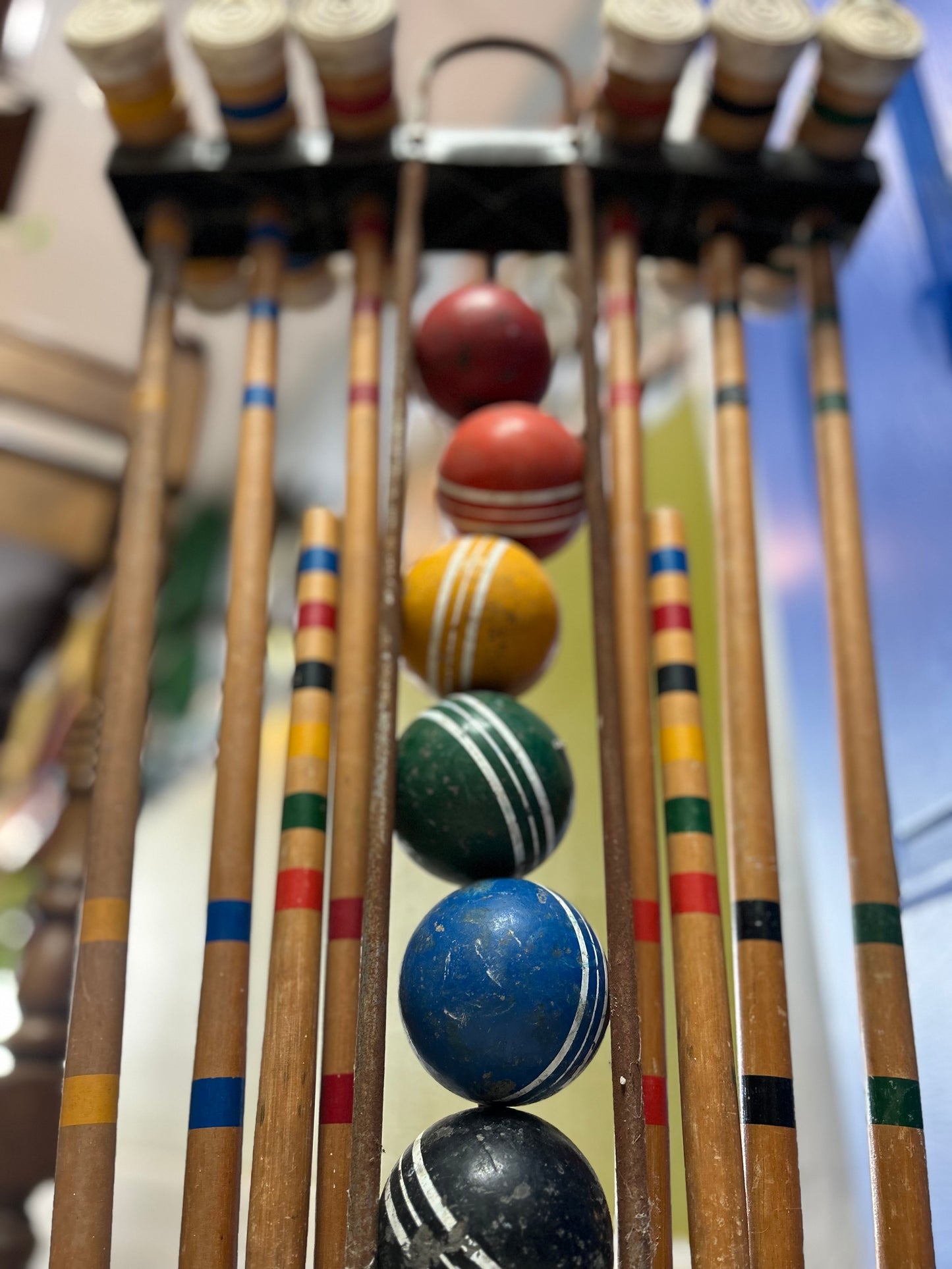 Vintage Sportcraft Croquet Set- Wooden Tools Plastic Carrier