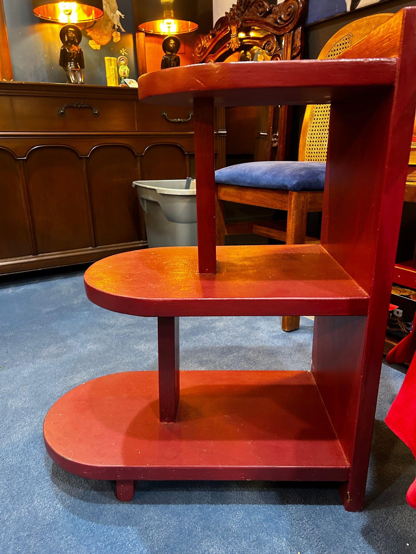 Red Wooden Art Deco 3 Tired Shelf