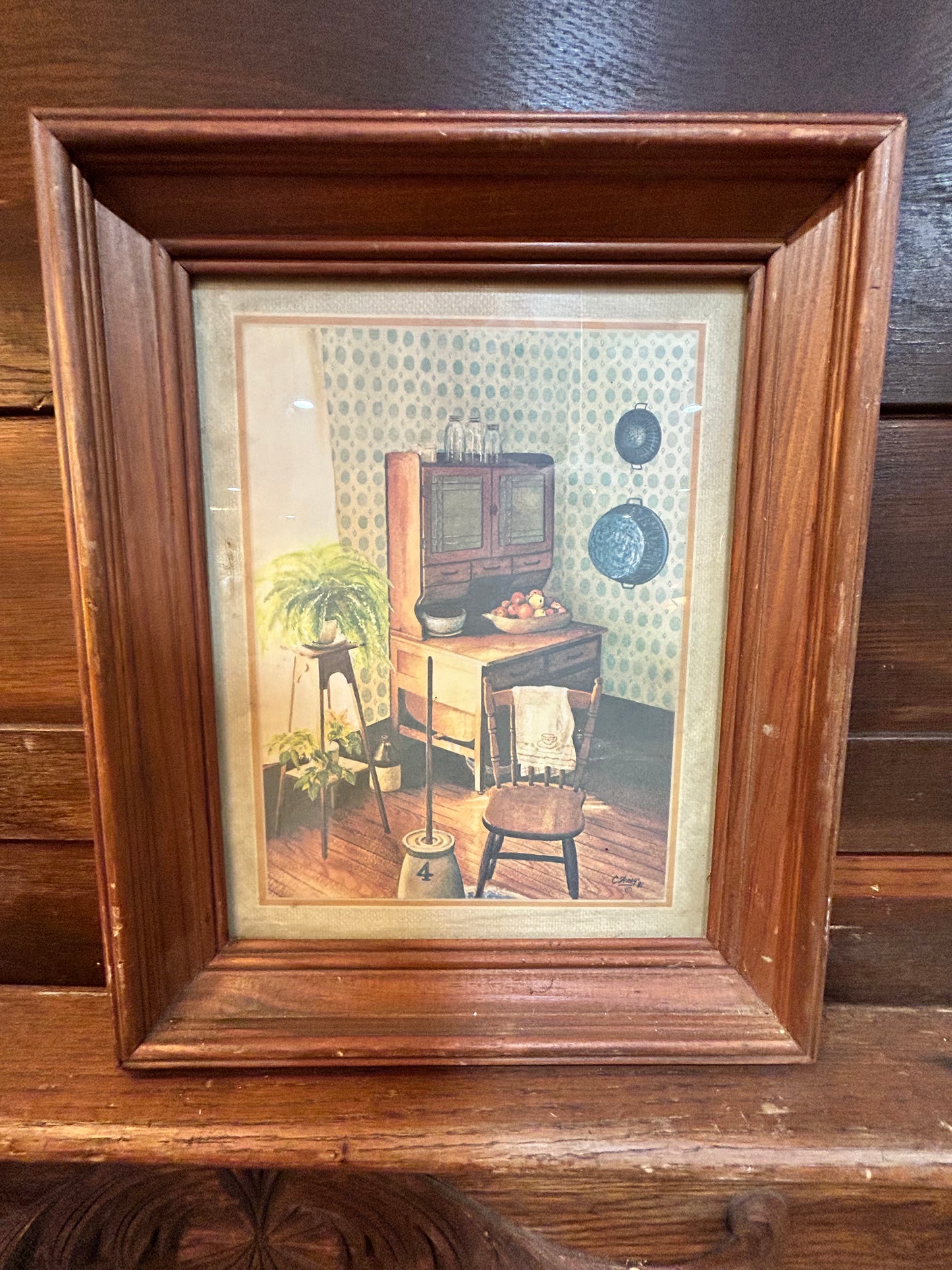 Vintage Homco C. Wray Framed Old Hoosier Cabinet Picture Print