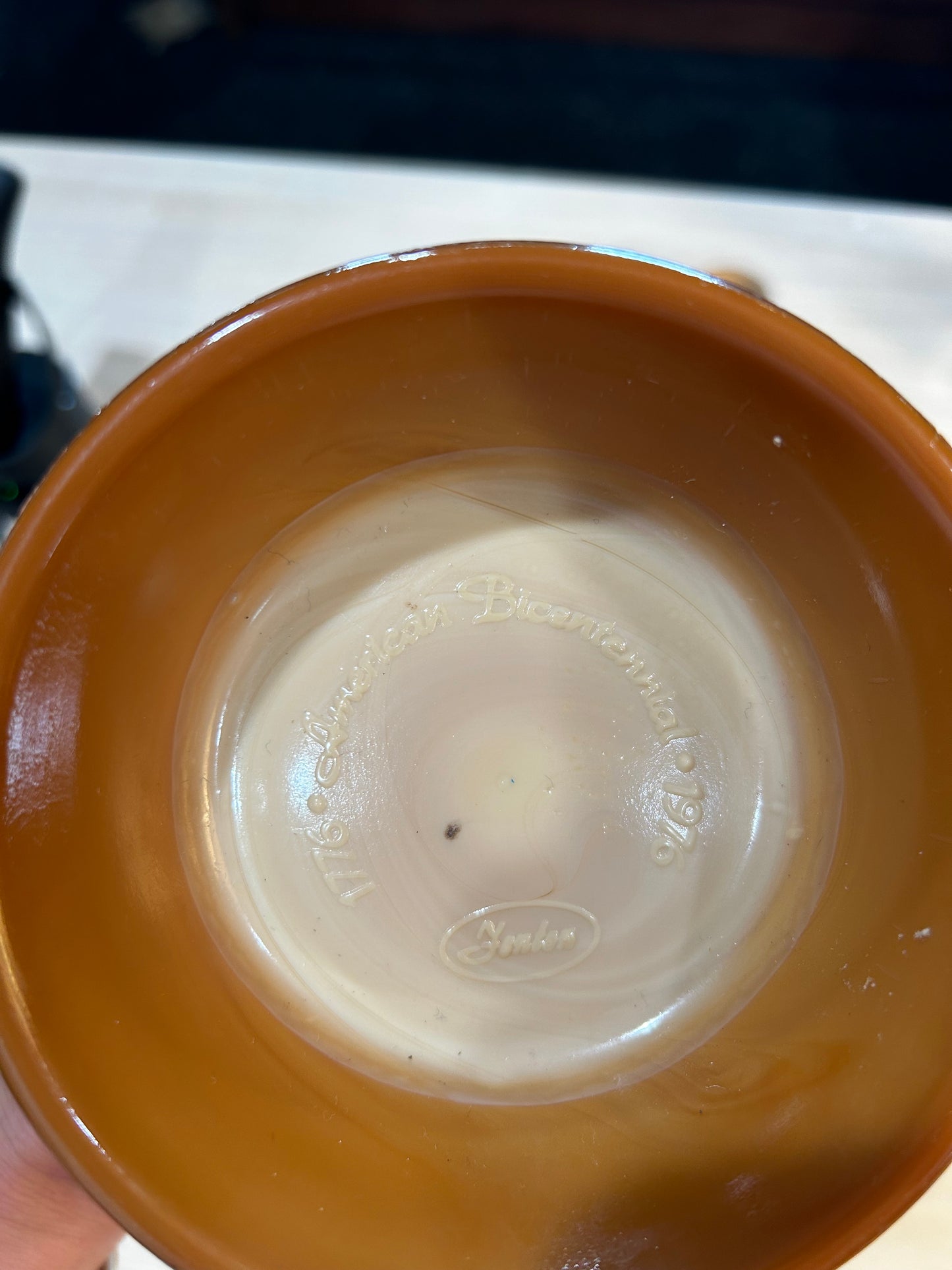 Fenton Chocolate Slag Glass Stein- Bicentennial Paul Revere Design