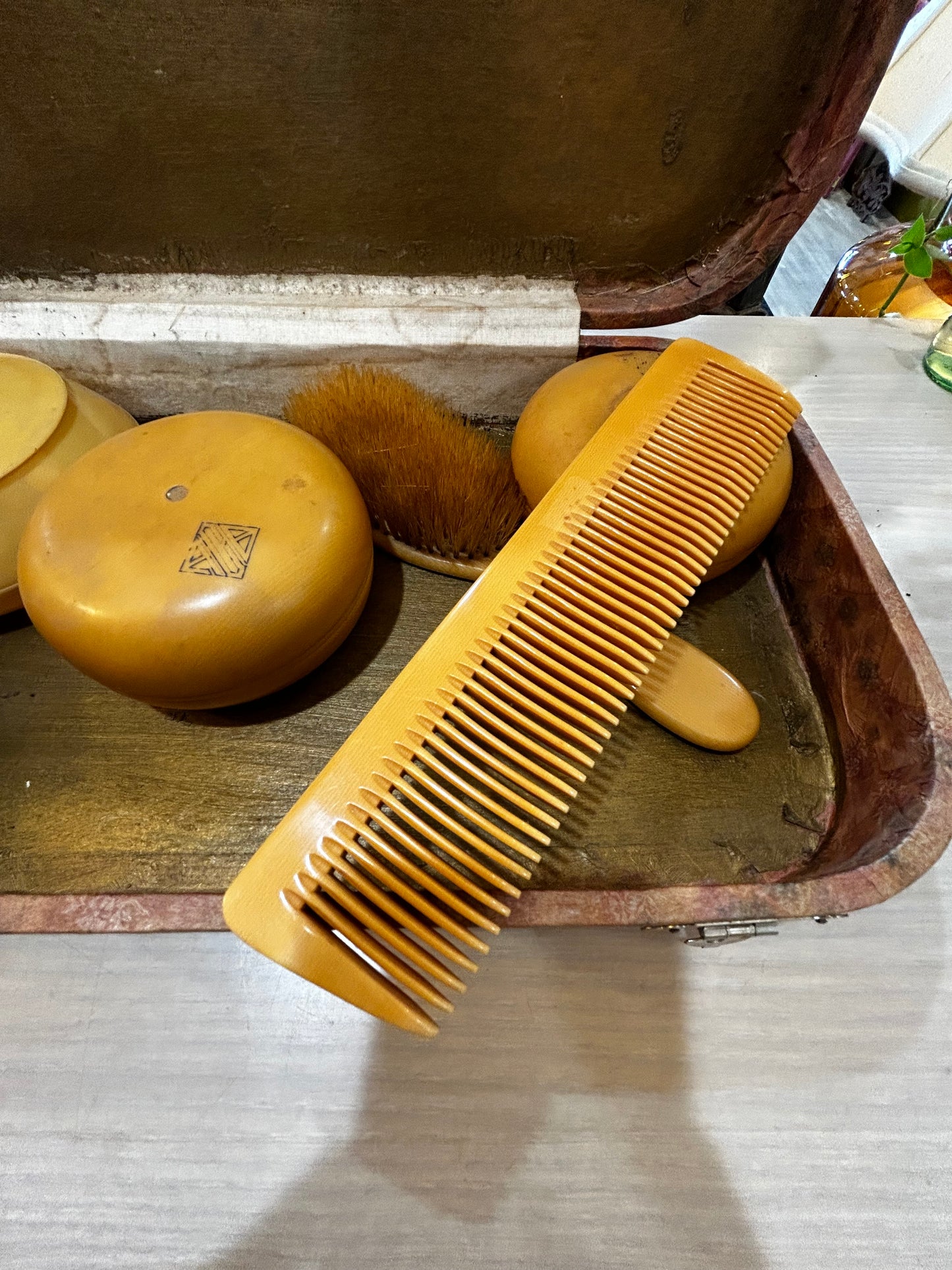 Vintage Ivory Celluloid Vanity Set in Case