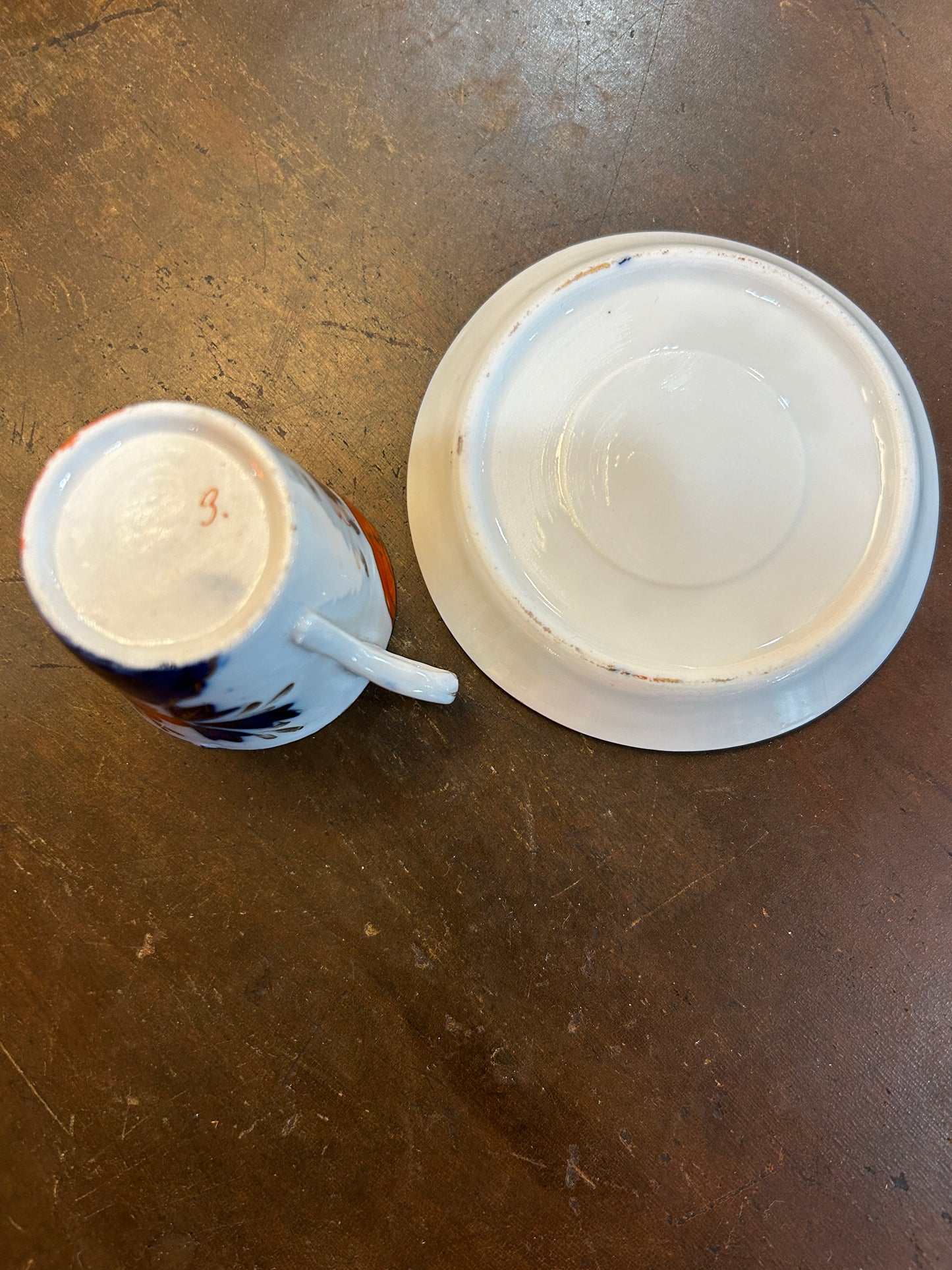 Antique Gaudy Welsh Demitasse Teacup and Saucer Set