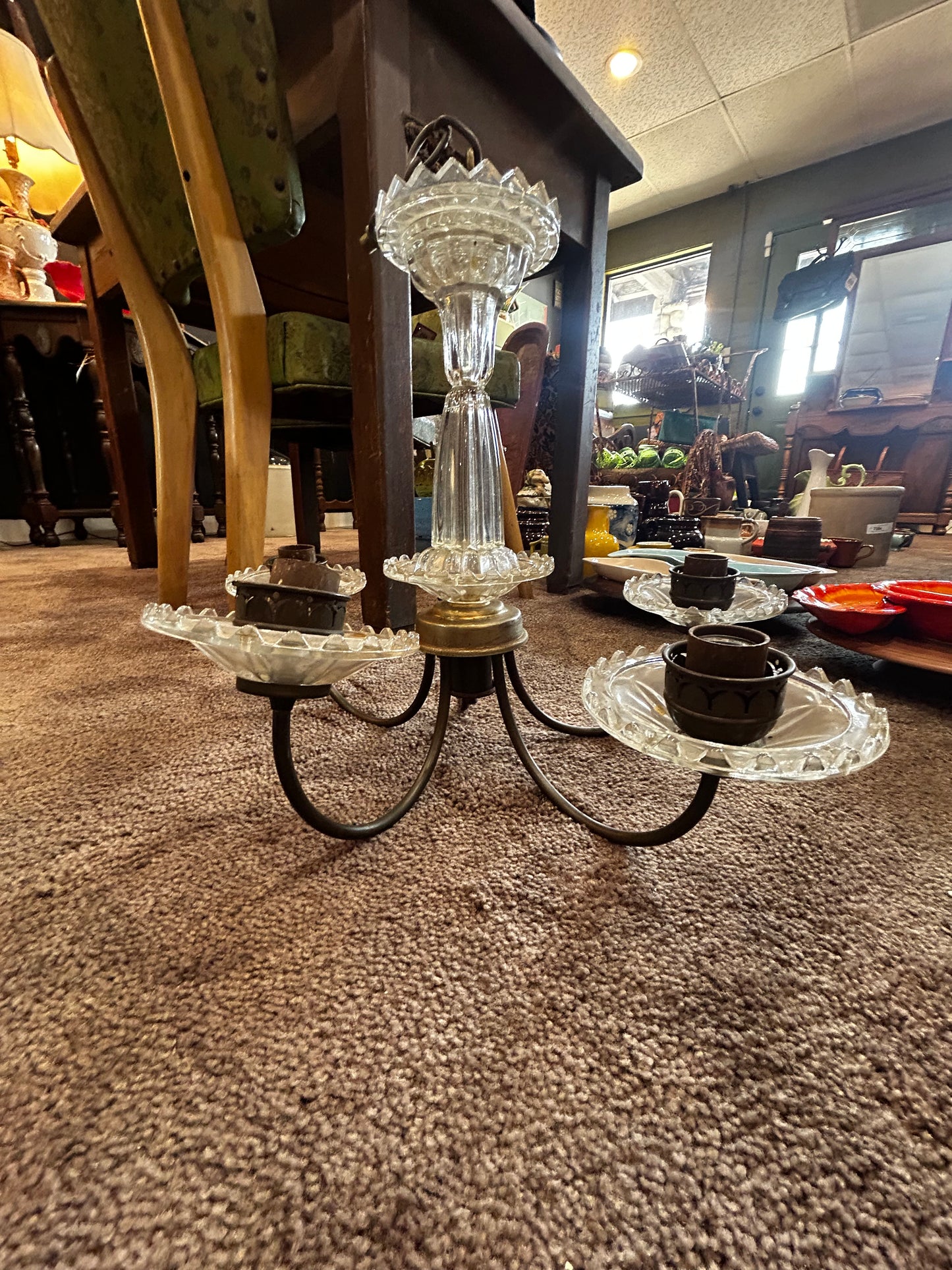 Antique Glass Candelabra Chandelier- Late 1800’s- Converted Elec.