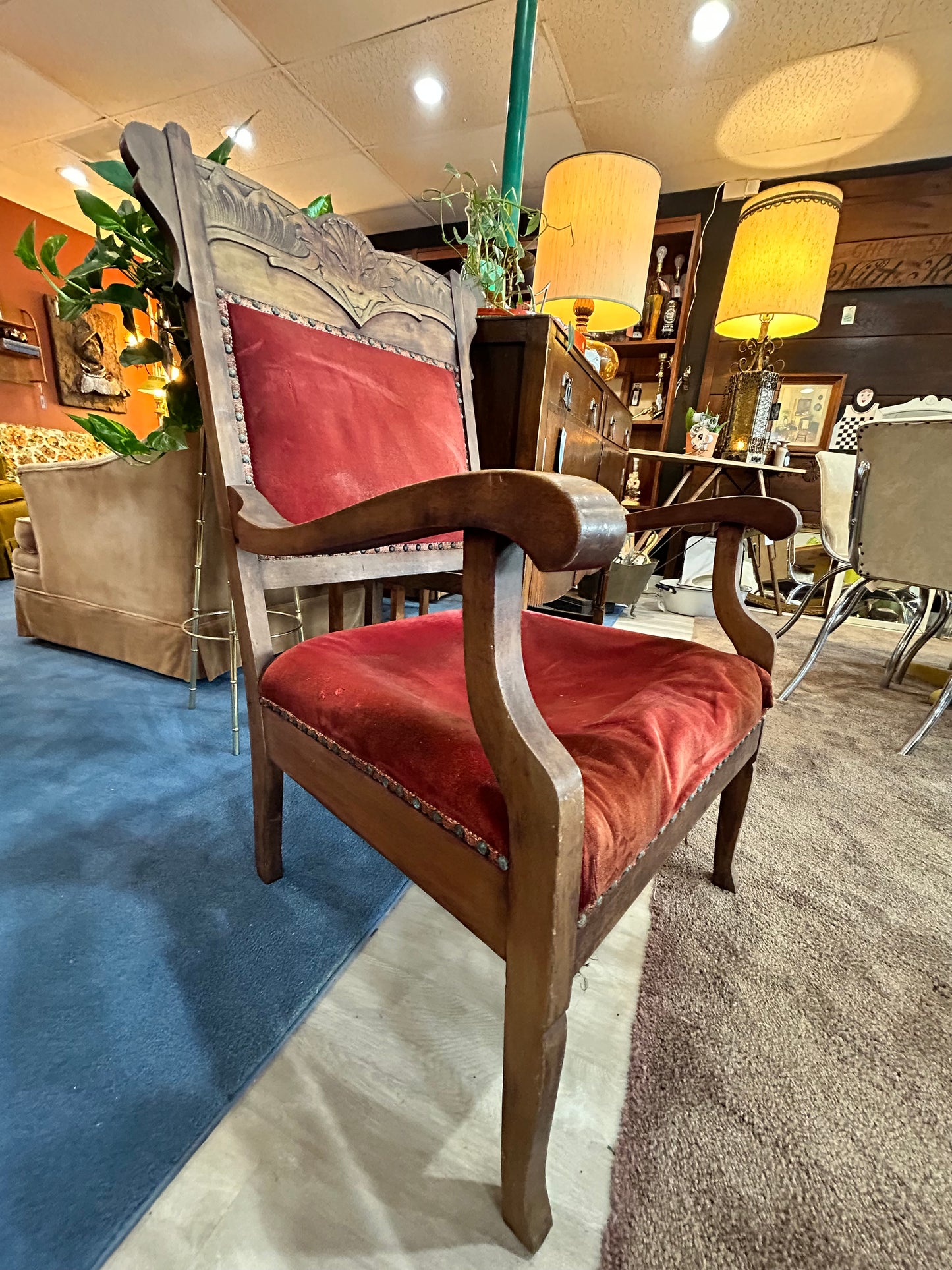 RARE Early 1900’s Red Velvet Lion’s Head Arm Chair