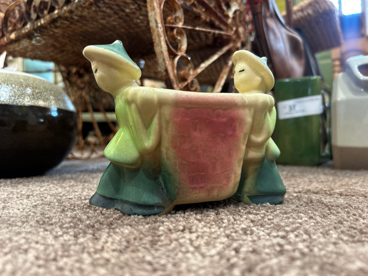 Asian Men Carrying a Basket- Shawnee Pottery MCM