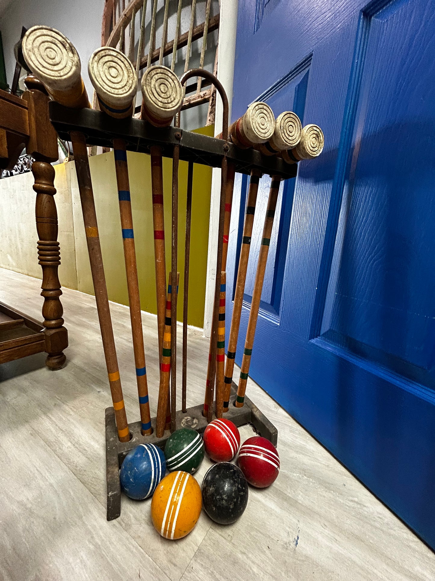 Vintage Sportcraft Croquet Set- Wooden Tools Plastic Carrier