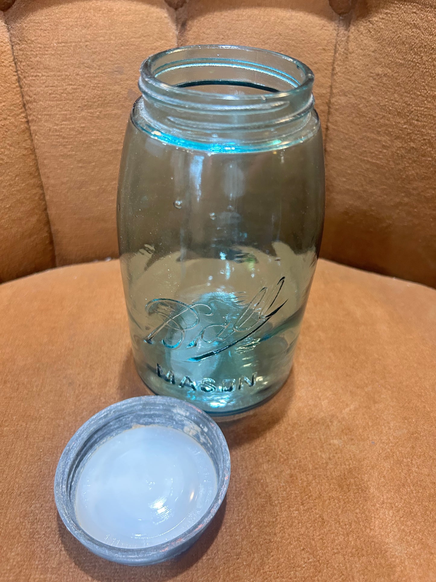 1900-1910 Light Aqua Bell Mason Jar with Original Lid- RARE