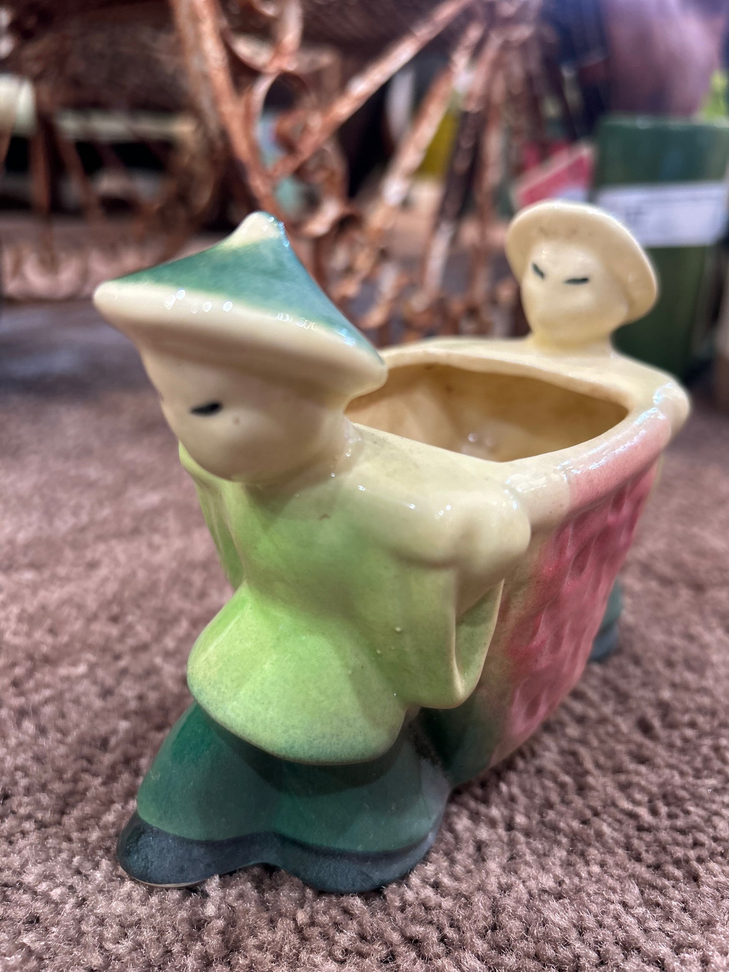 Asian Men Carrying a Basket- Shawnee Pottery MCM