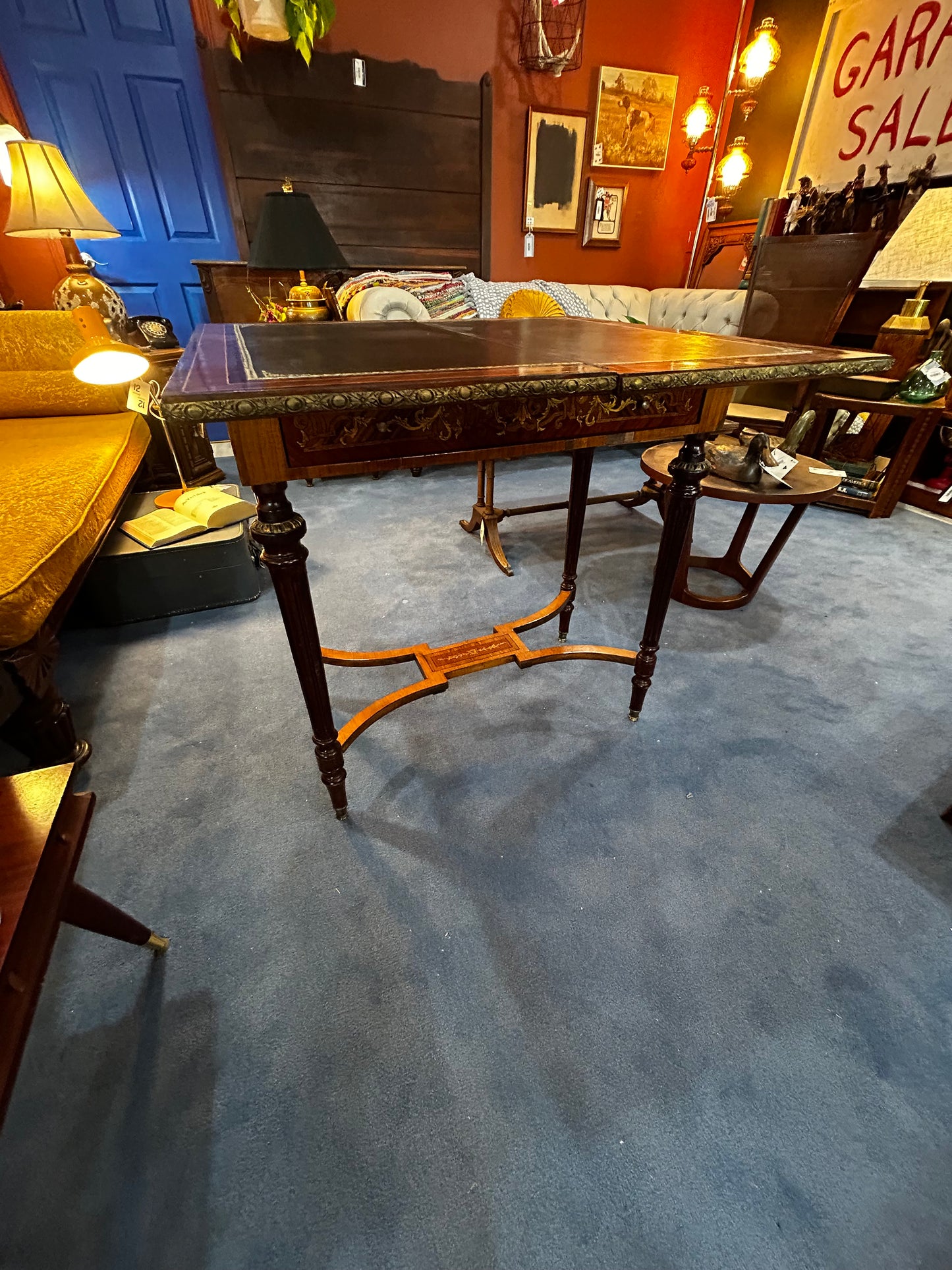 20th Century French Game Table- Embossed Leather Open Option
