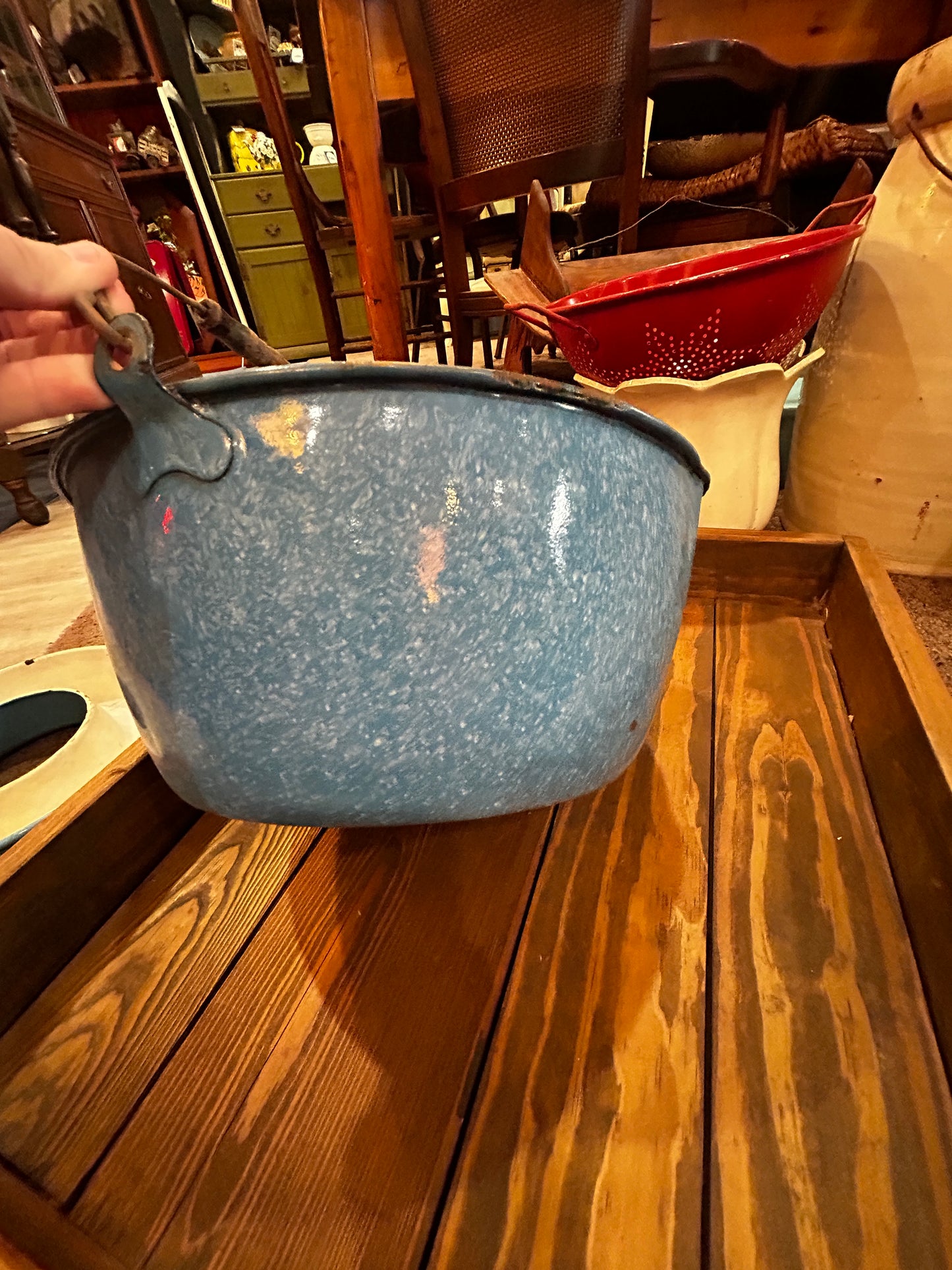 Medium Blue Speckled Enamelware Tub