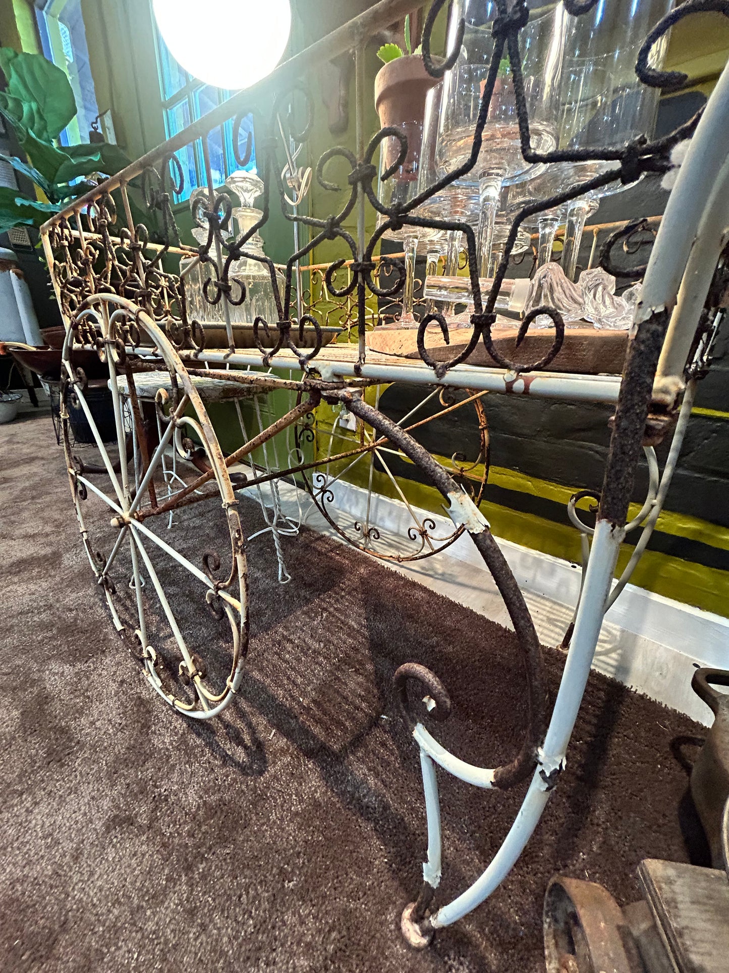 Antique 1900’s French Tea/Flower Cart- White Patina- Rolling Wheels