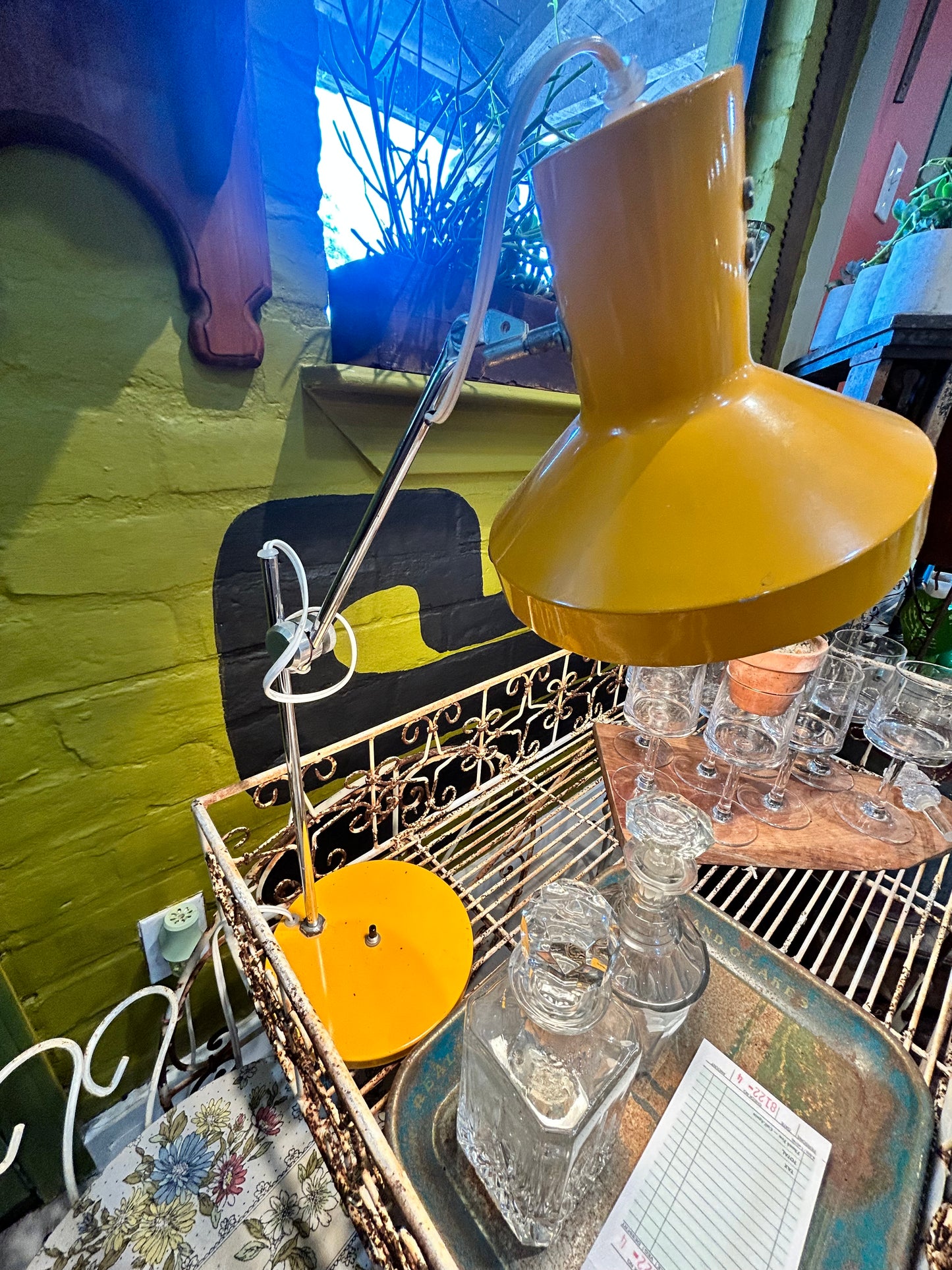 Vintage MCM Bright Yellow Metal Desk Lamp