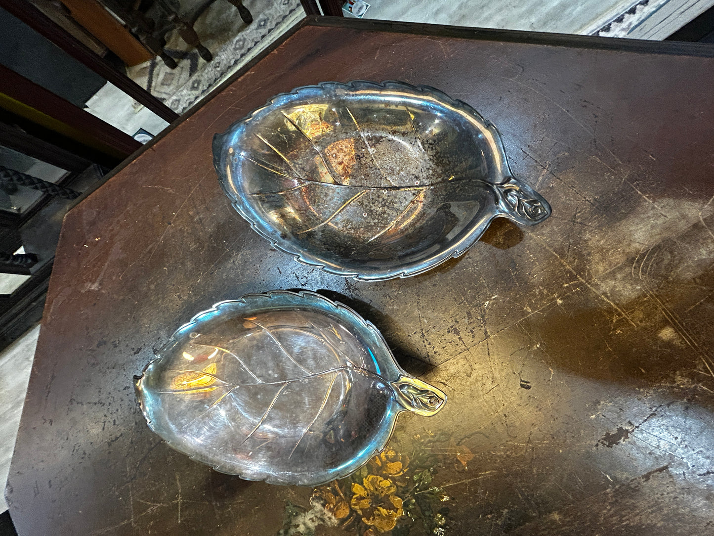 Antique Silver Plated Leaf Tray