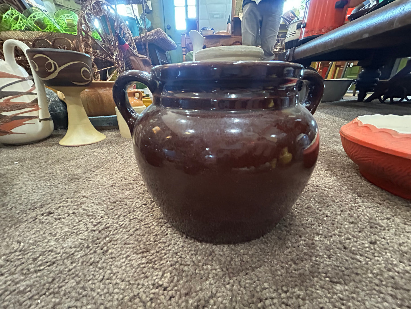 Vintage Bean Pot/ Clay Crock- No Lid