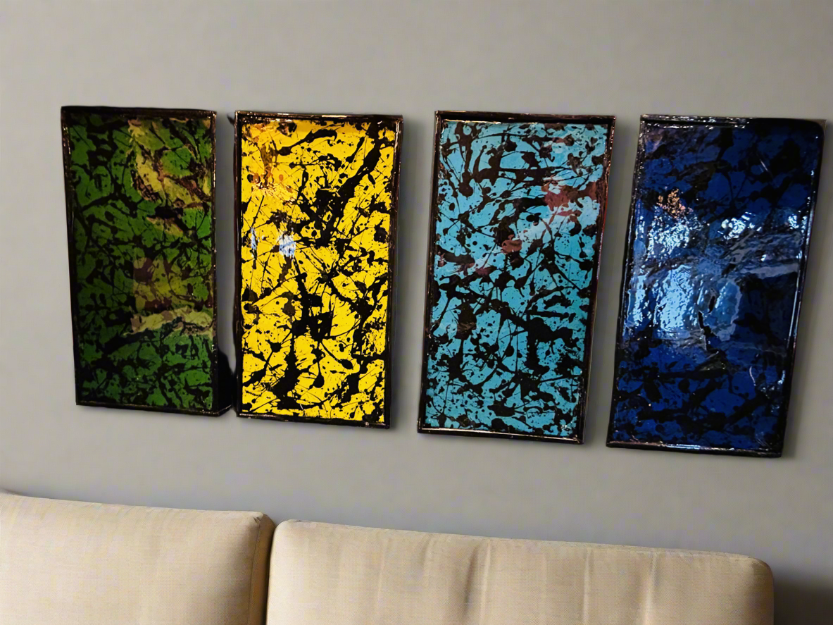 Jackson Pollock Inspired/Style Abstract Art Panels in Wood Frame