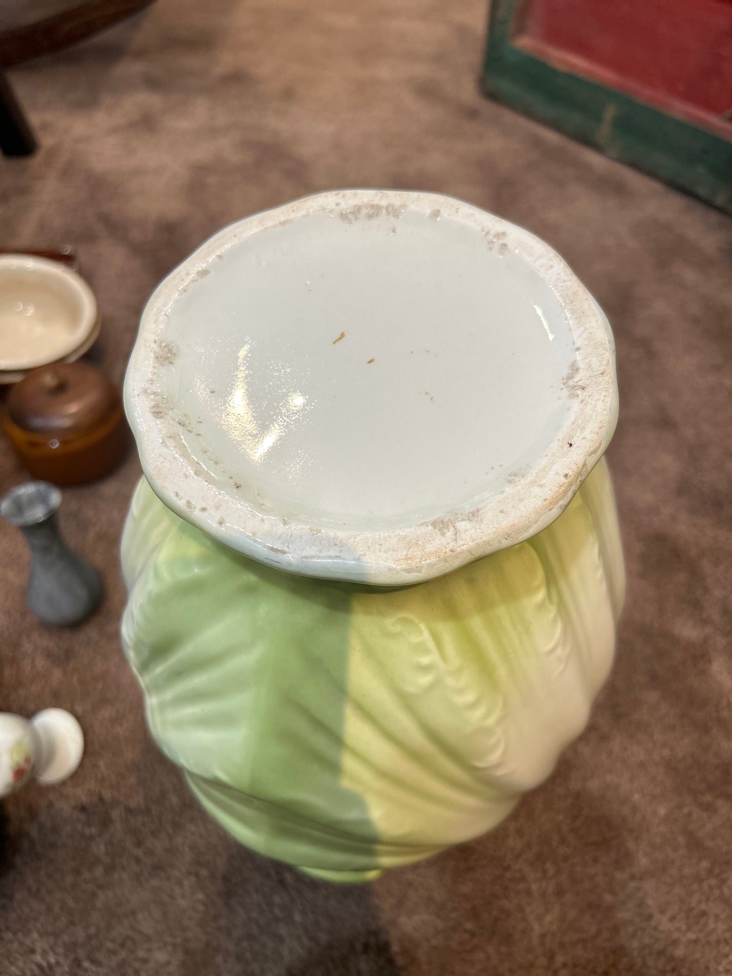 Antique Green Water Pitcher/Vase- Intricate Design and Handle