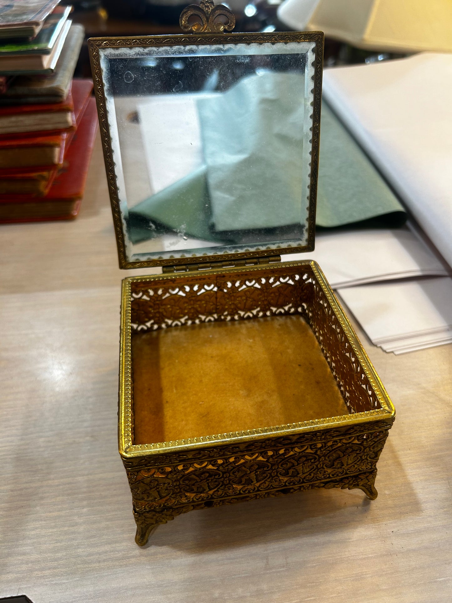 24k Gold Plated Ormolu Jewelry Casket Box with Feet