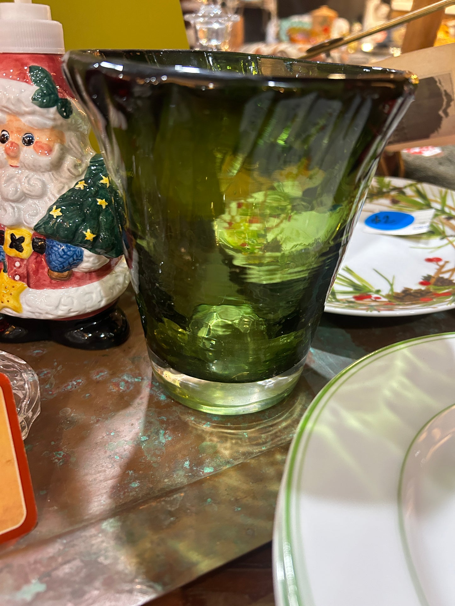 Set of 2 Christmas Vases- Green and Red Glass