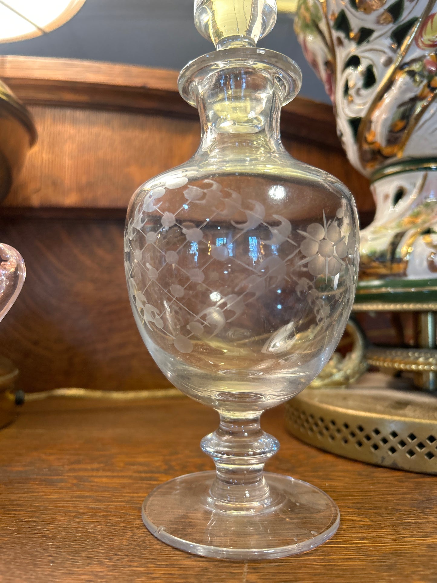 Vintage Etched Decanter with Glass Stopper