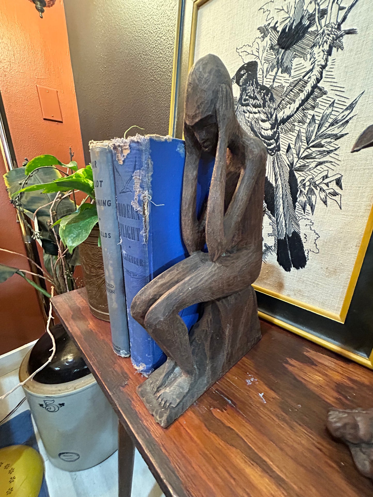 Carved Wooden Art- Contemplating Man