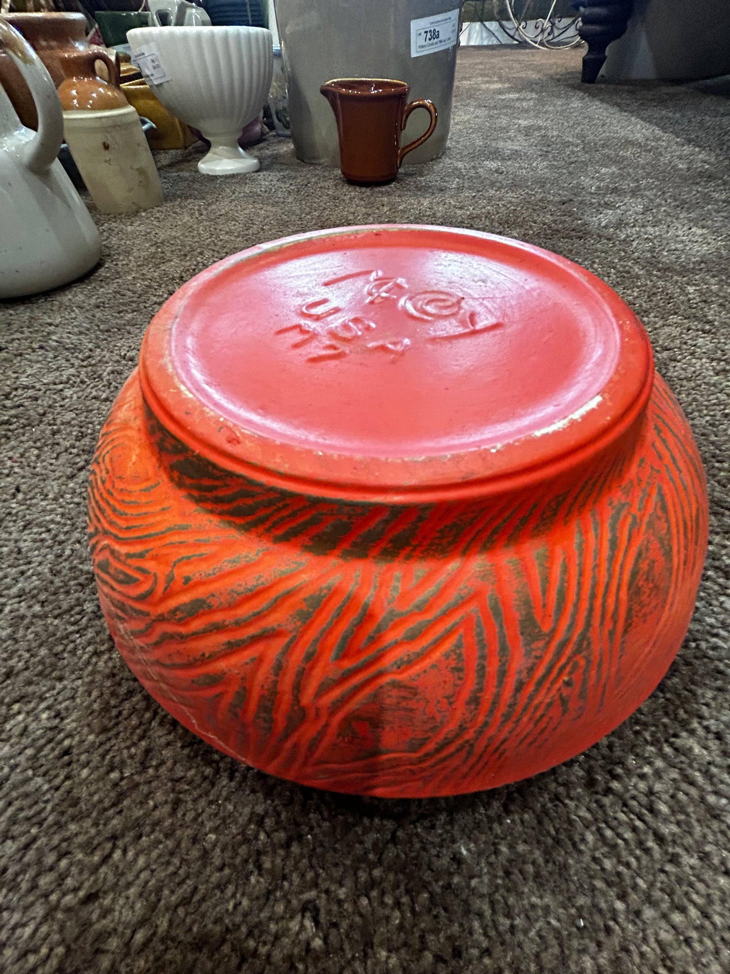 McCoy Orange Wood Print Pottery Planter