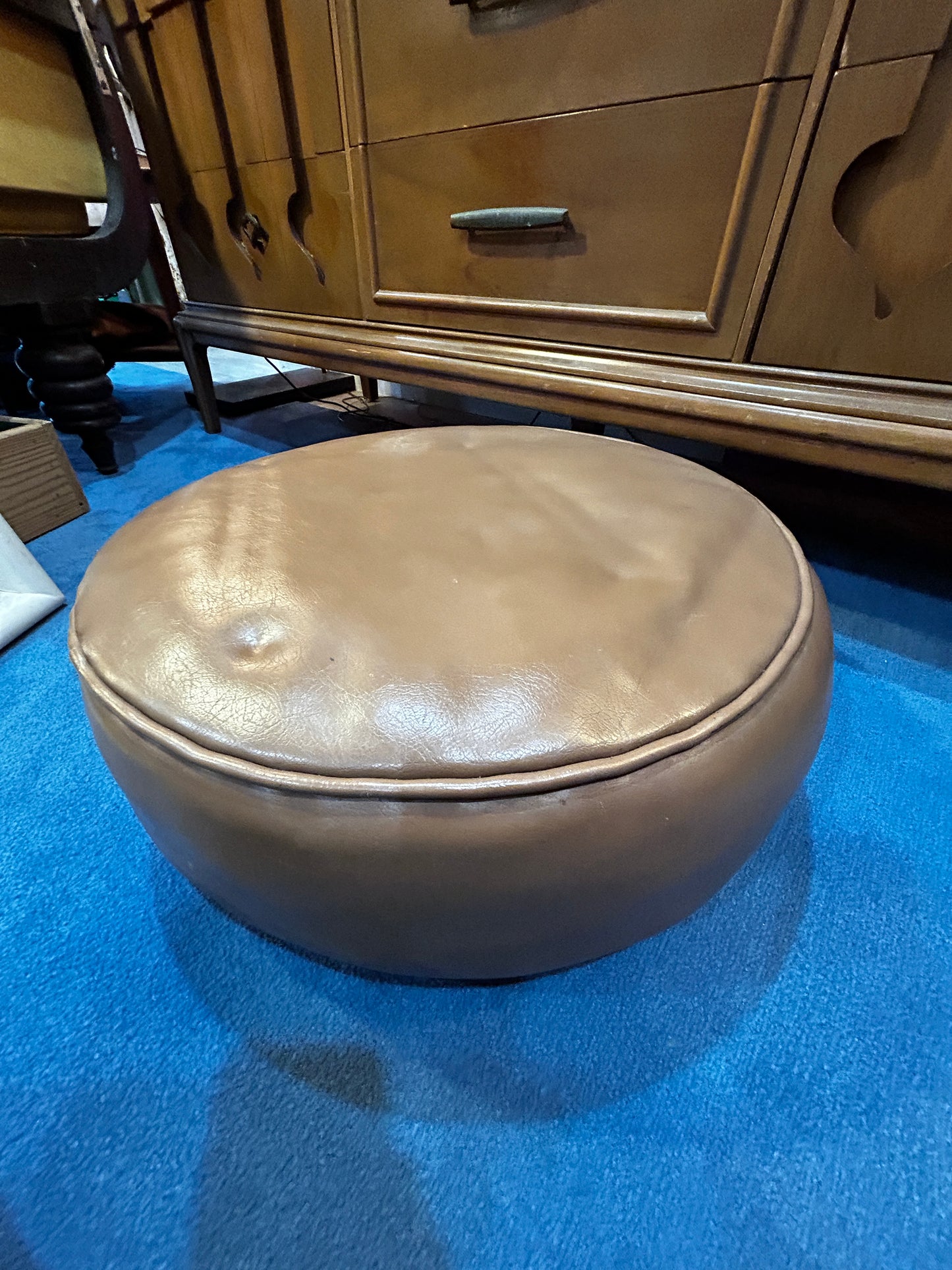 Vintage Brown Vinyl Footstool
