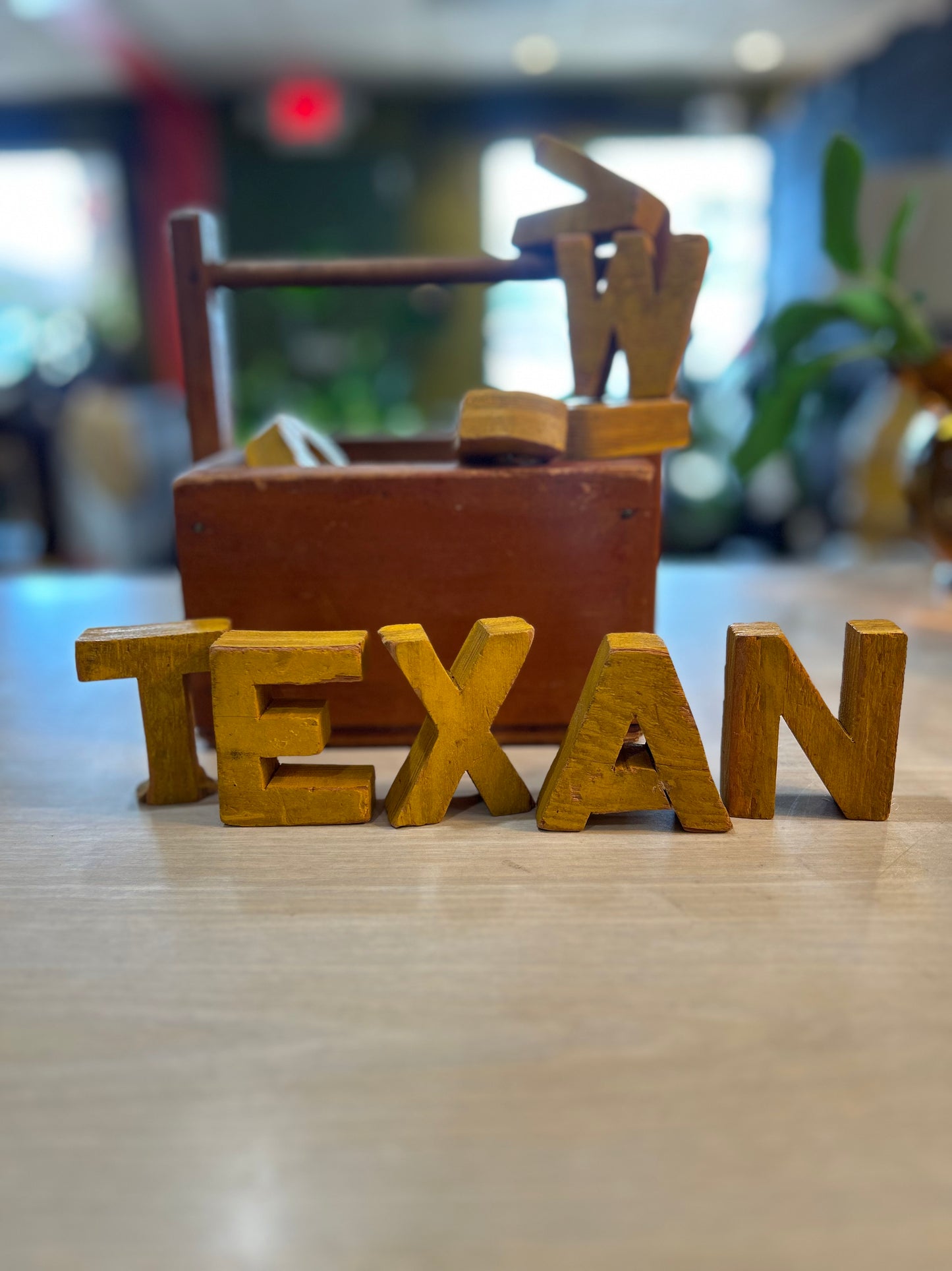 Vintage Homemade Wooden Toolbox- Yellow Homemade Letters