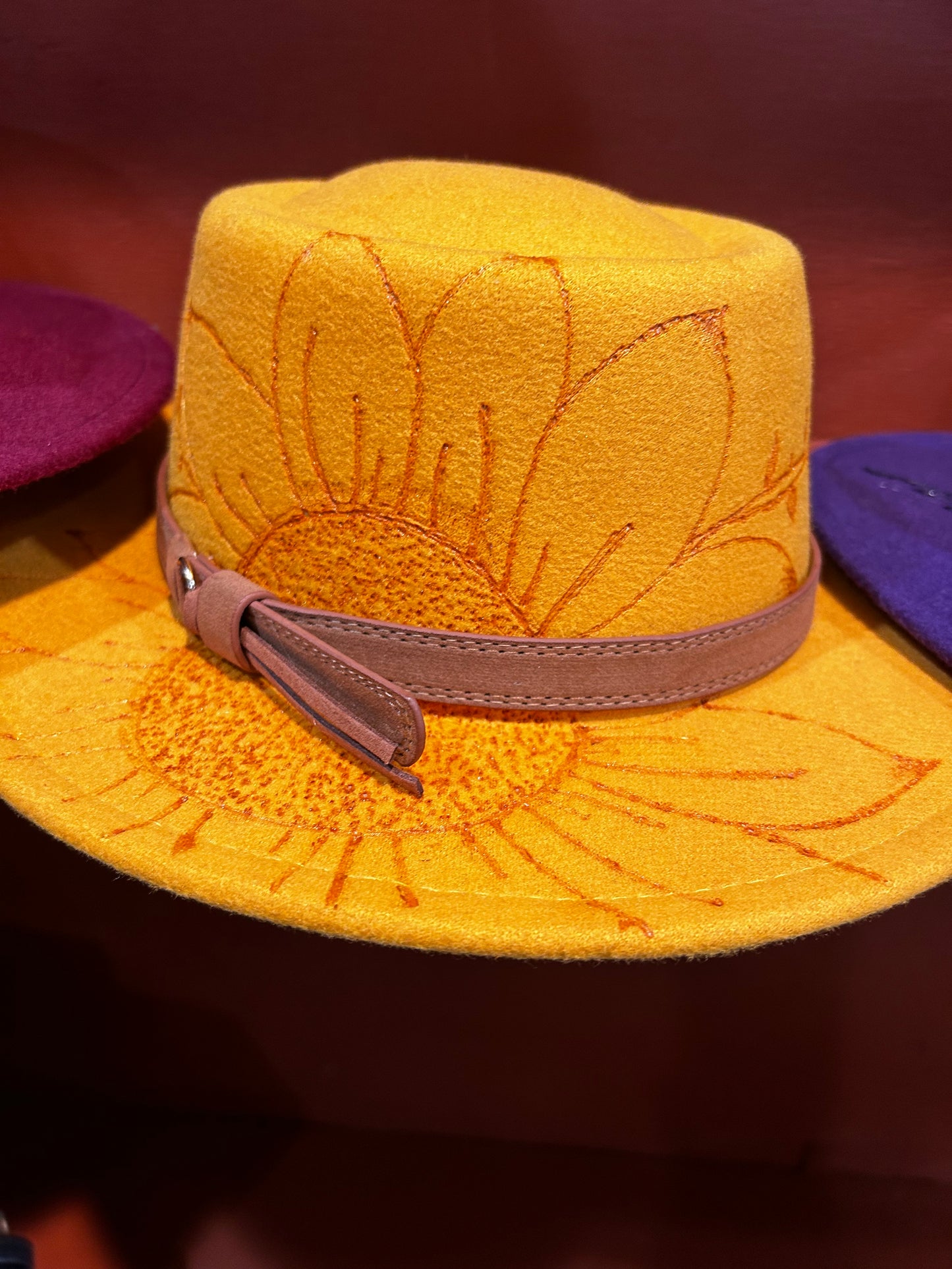 Hand Burned Sunflower on Yellow