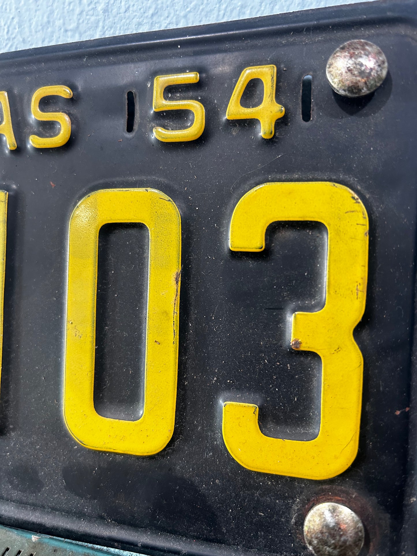 Texas License Plate- 1954-Black with Yellow Letters