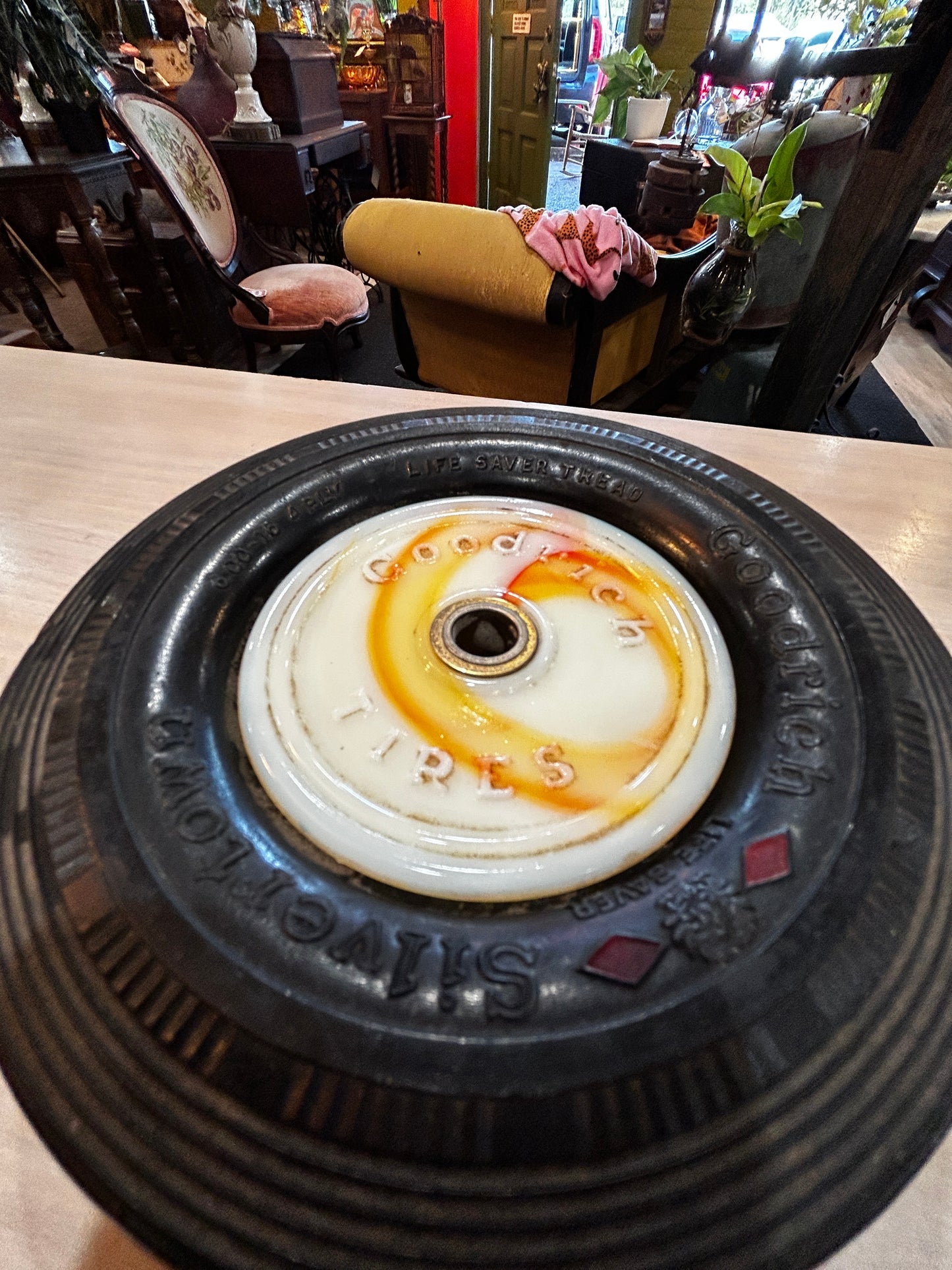 Goodrich Tire with Slag Glass Rim- RARE 1930’s Collectable