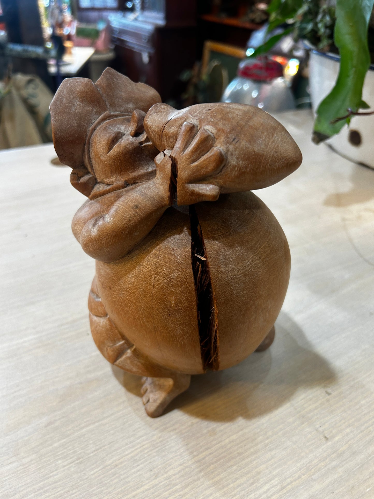 Wooden Balinese Drinking Man- Belly Pop