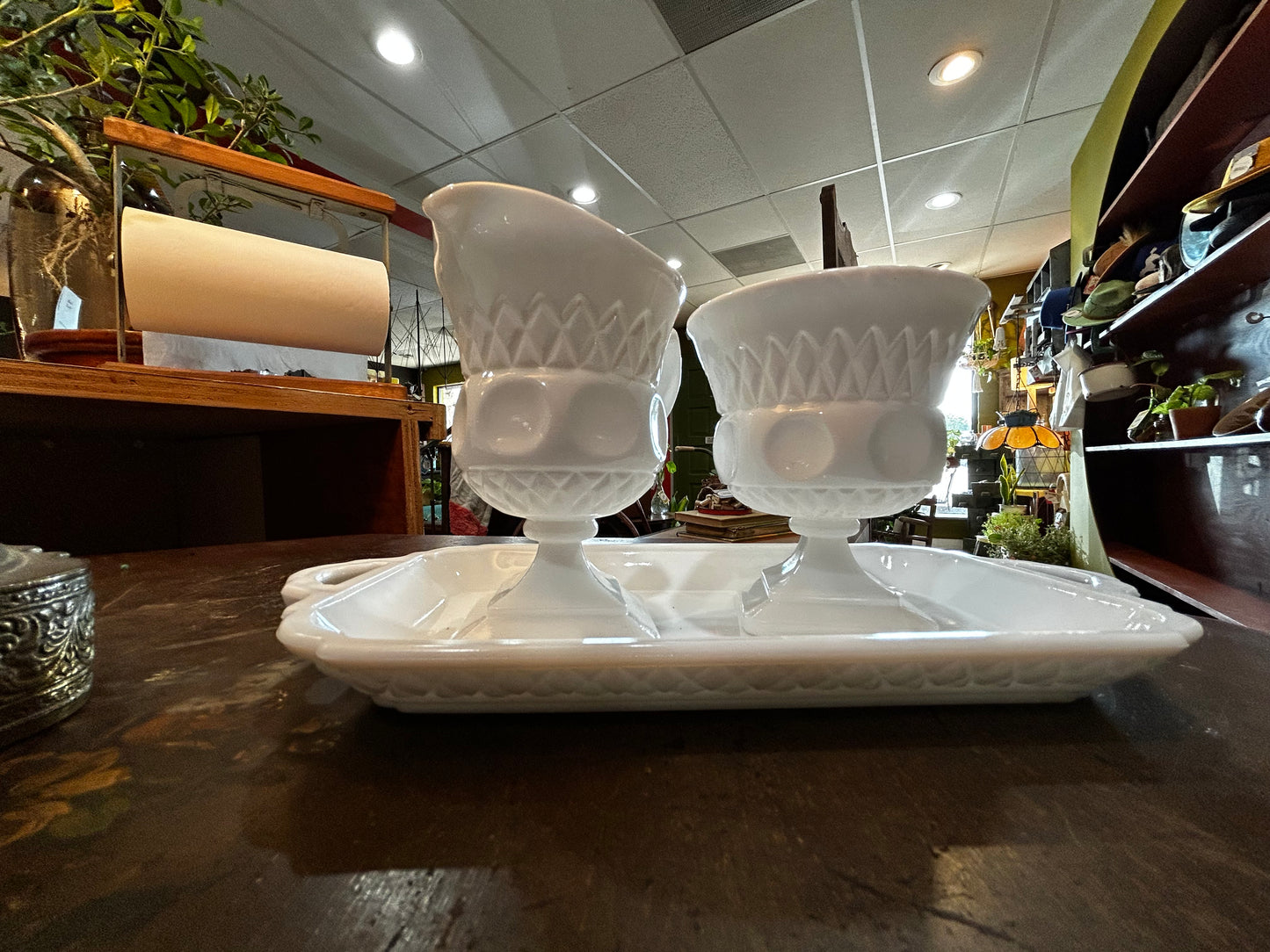 Milk Glass Sugar and Creamer Set