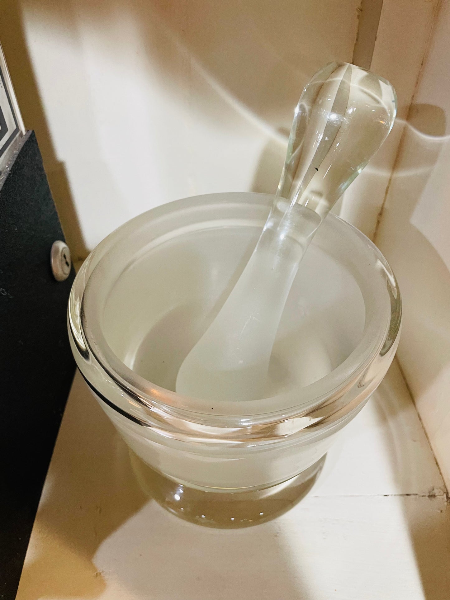Antique Clear and Frosted Glass Morter and Pestle