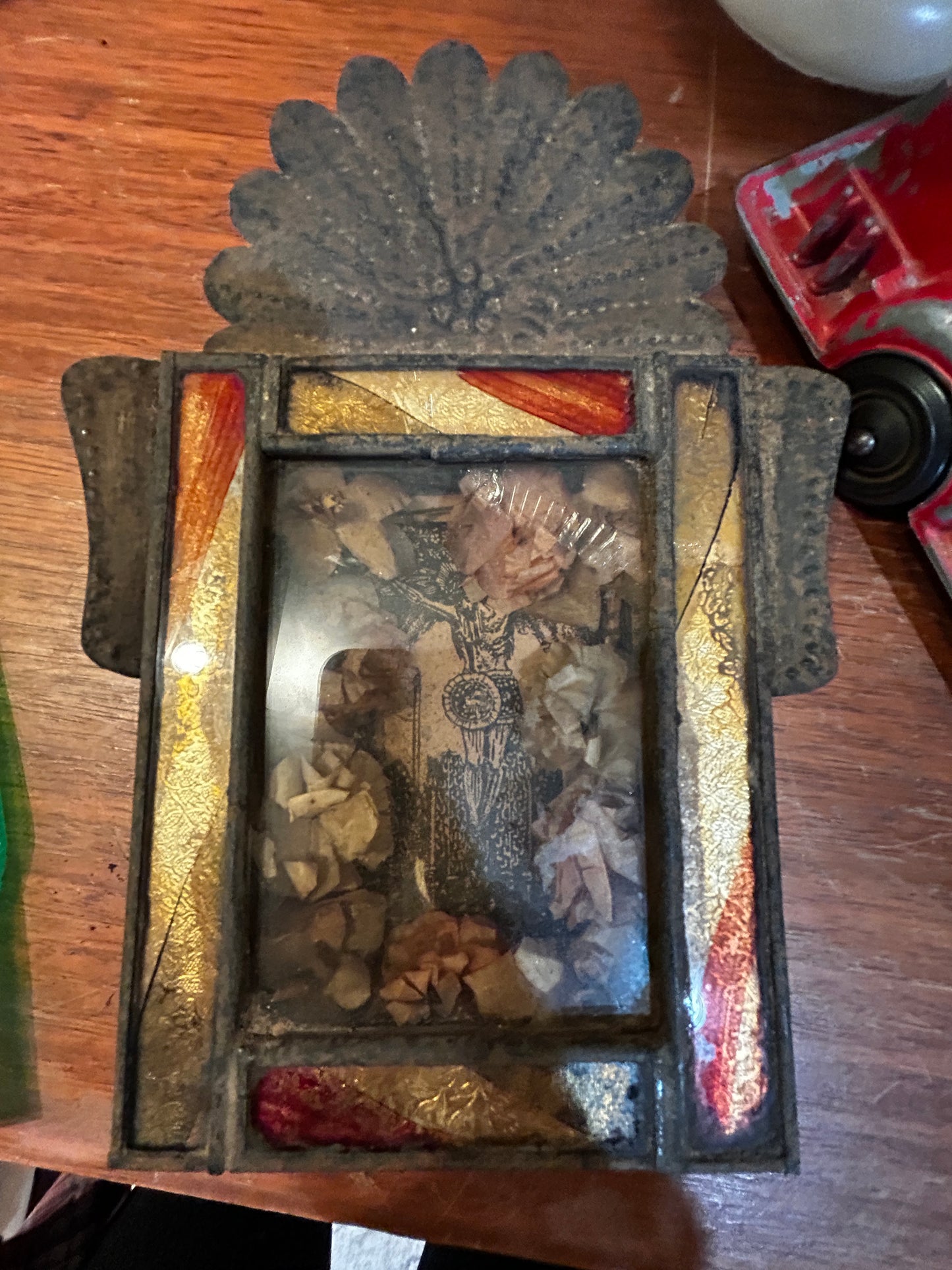 Antique- Circa 1890 Tin Nichos Retablos Framed Art