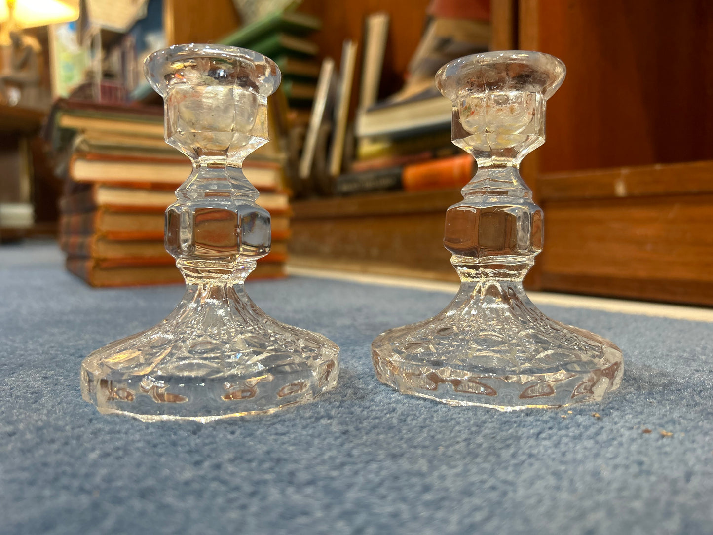 Set of 2 Glass Candlestick Holders