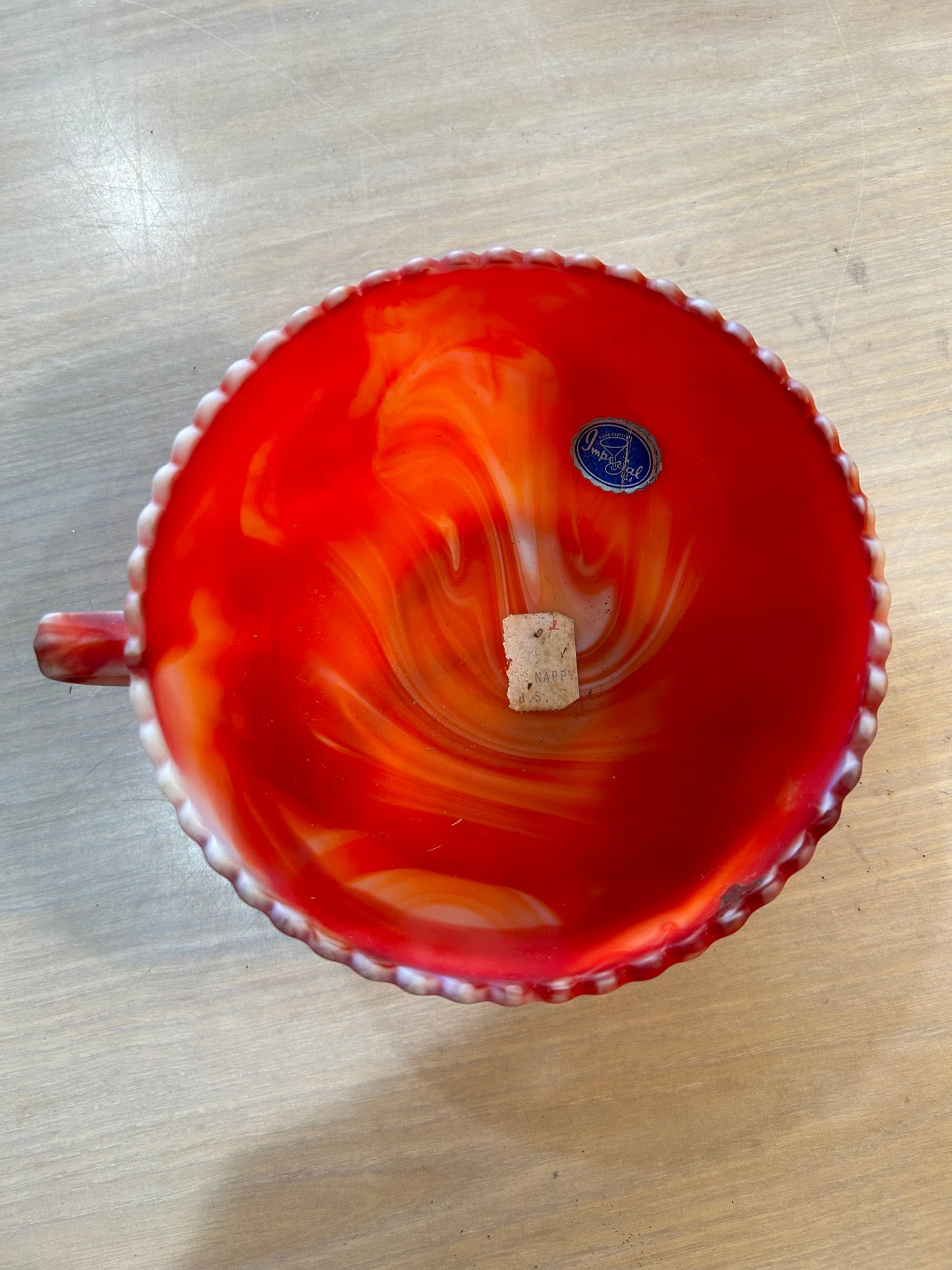 Vintage Red Imperial Slag Glass Bowl with Handle