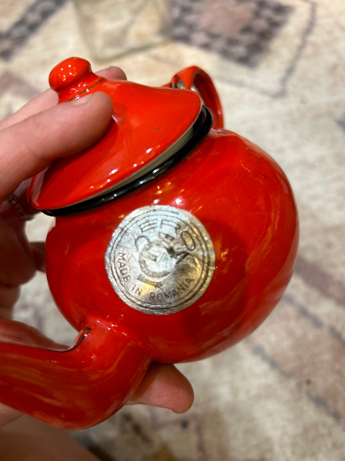 Rare Romanian Enamel Teapot- Red