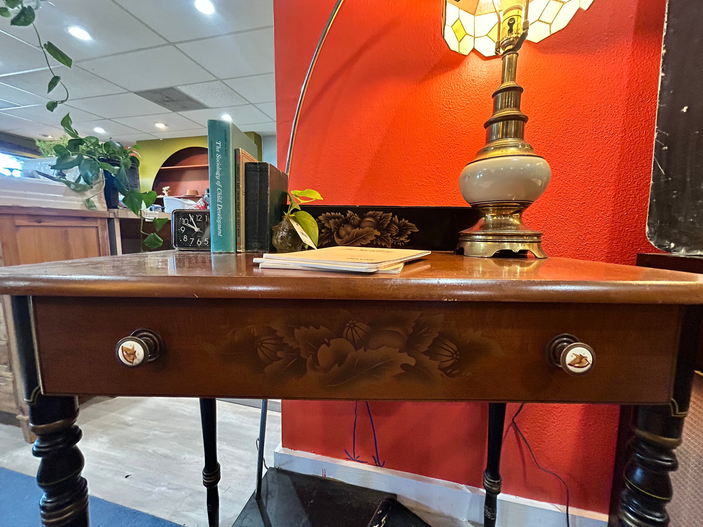 Vintage Lambert Hitchcock Writing Desk and Chair Set- Harvest Maple Stencil