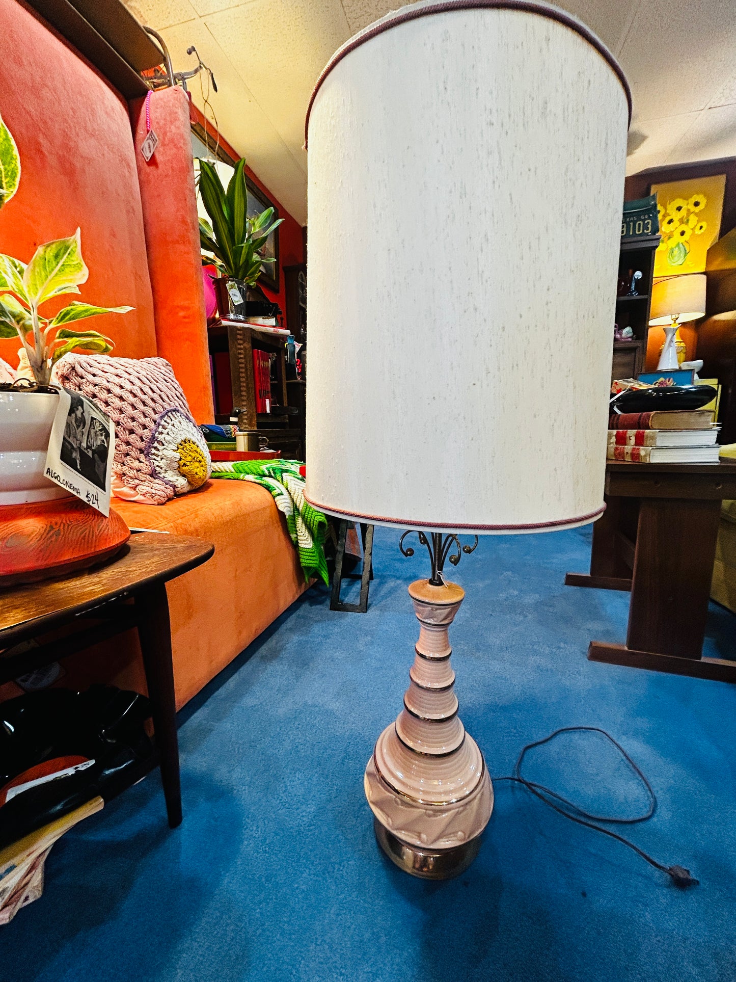 Vintage MCM Pink and Gold Lamp