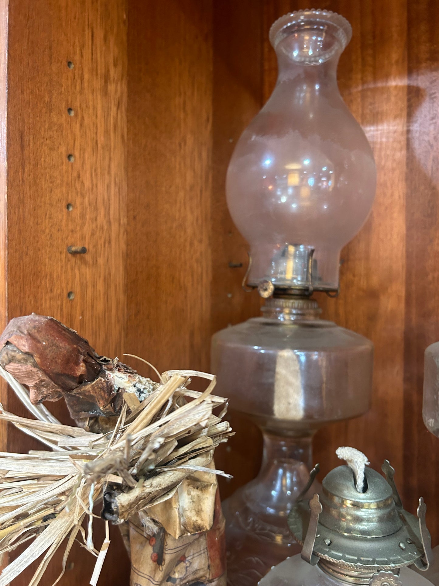 Antique Clear Oil Lamp with Hurricane Lantern