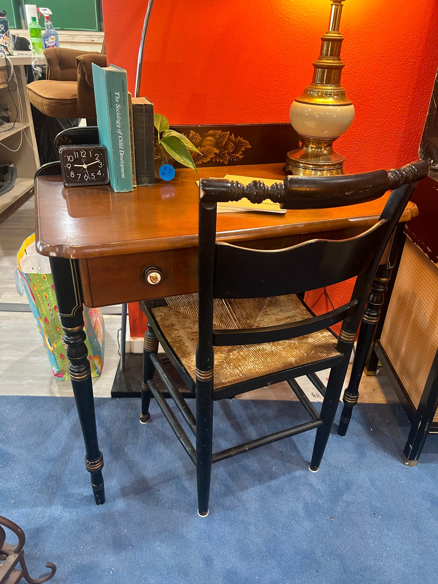 Vintage Lambert Hitchcock Writing Desk and Chair Set- Harvest Maple Stencil
