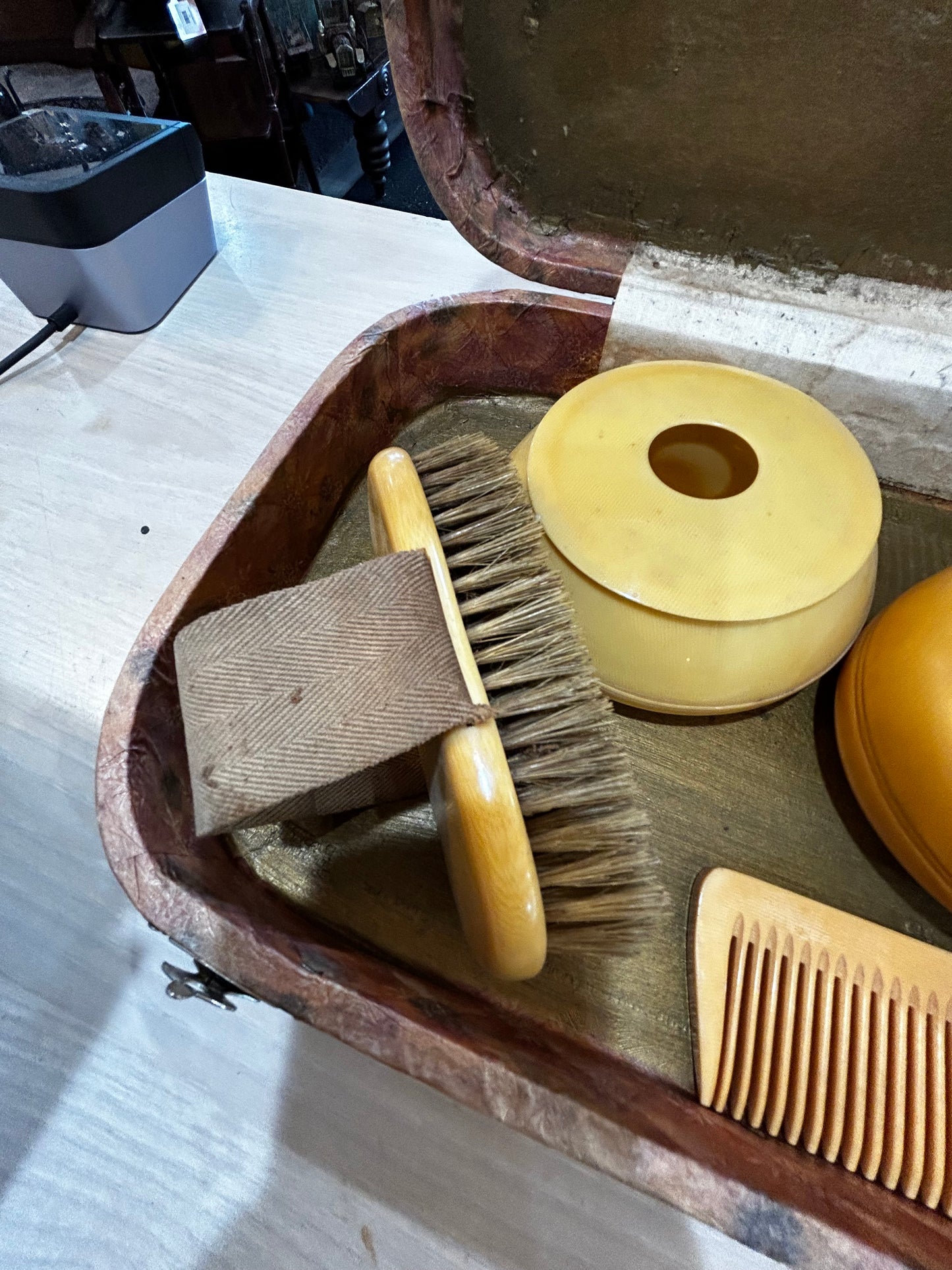 Vintage Ivory Celluloid Vanity Set in Case
