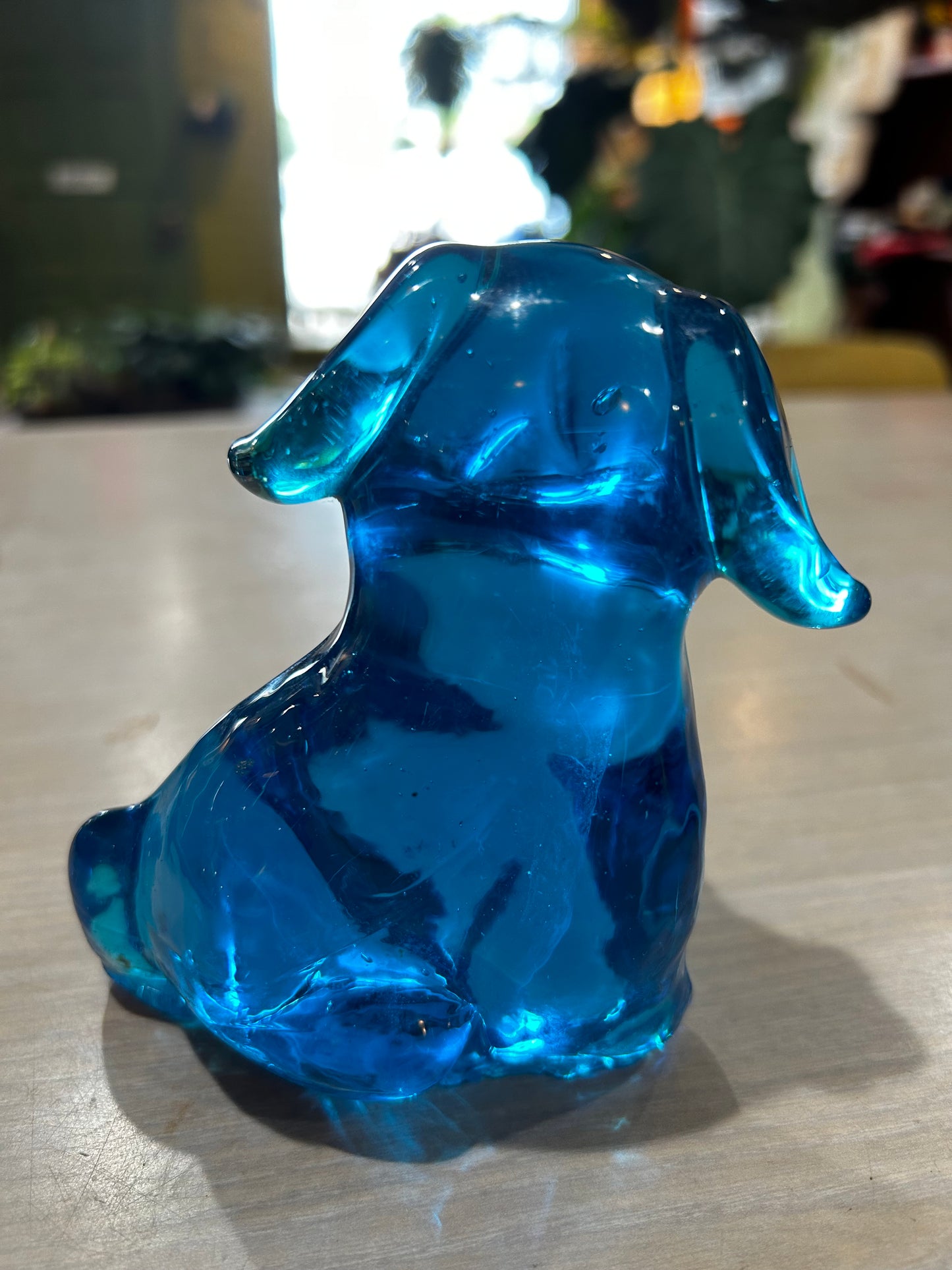 Hand Blown Vintage Blue Glass Dog Figurine