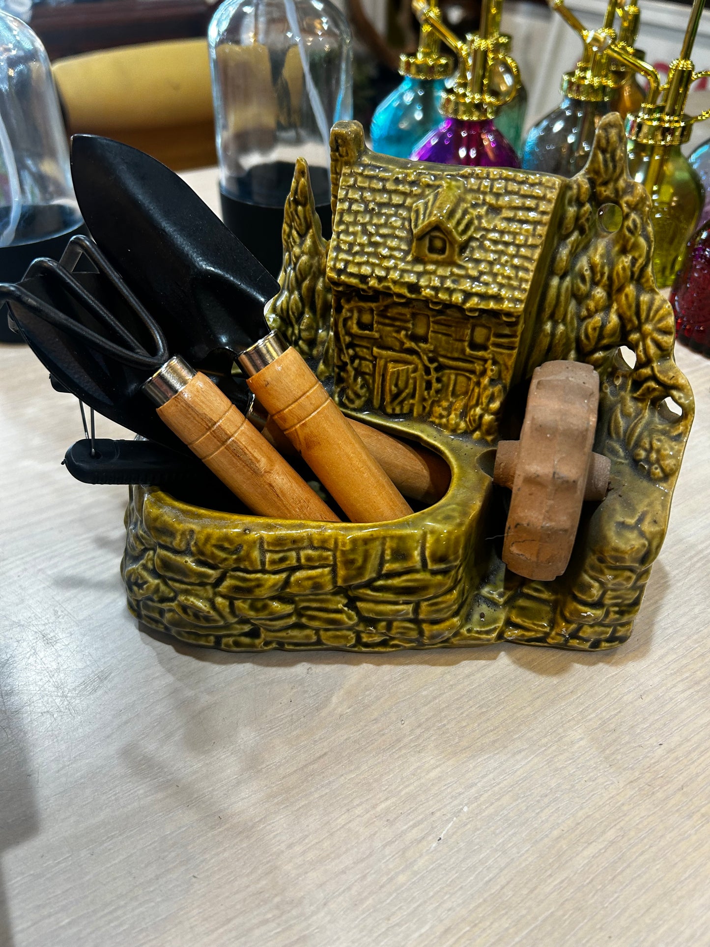 Vintage Shawnee Planter with Small Gardening Set