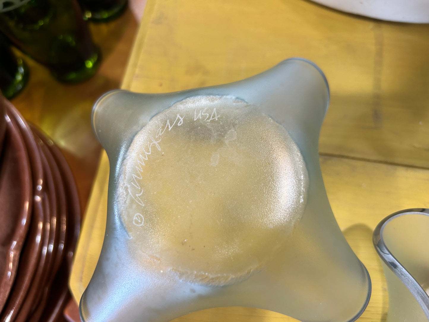 Discontinued Annie Glass Frosted Silver Rimmed Napkin/Votive Holder