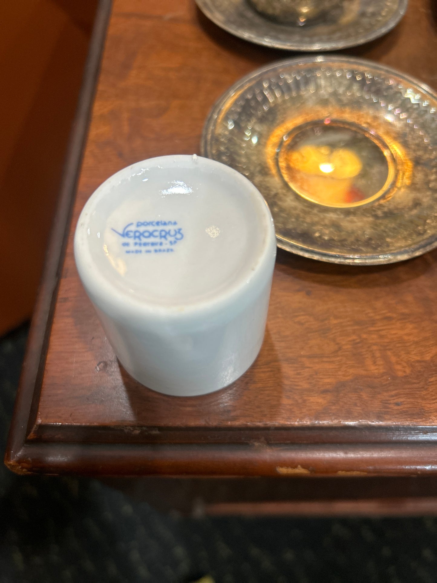 4 Porcelaana Veracruz Espresso Cups - Silver Holders and Saucers