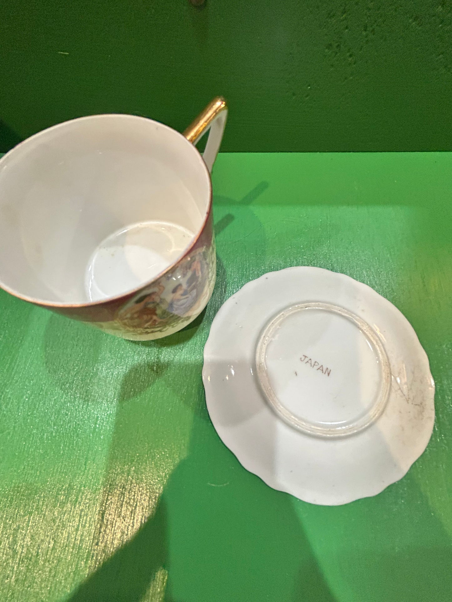 Antique Royal Halsey Three-Legged Teacup and Saucer- Bone China Made in Japan