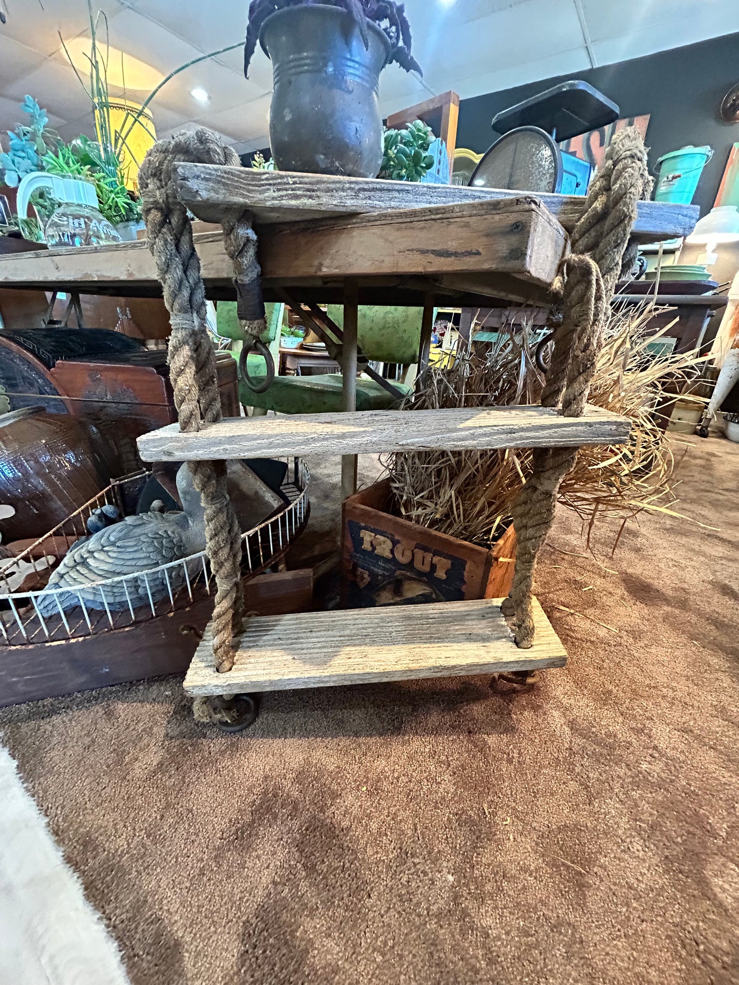 Antique 3 Tier Rope Shelf- 1900’s French Ship